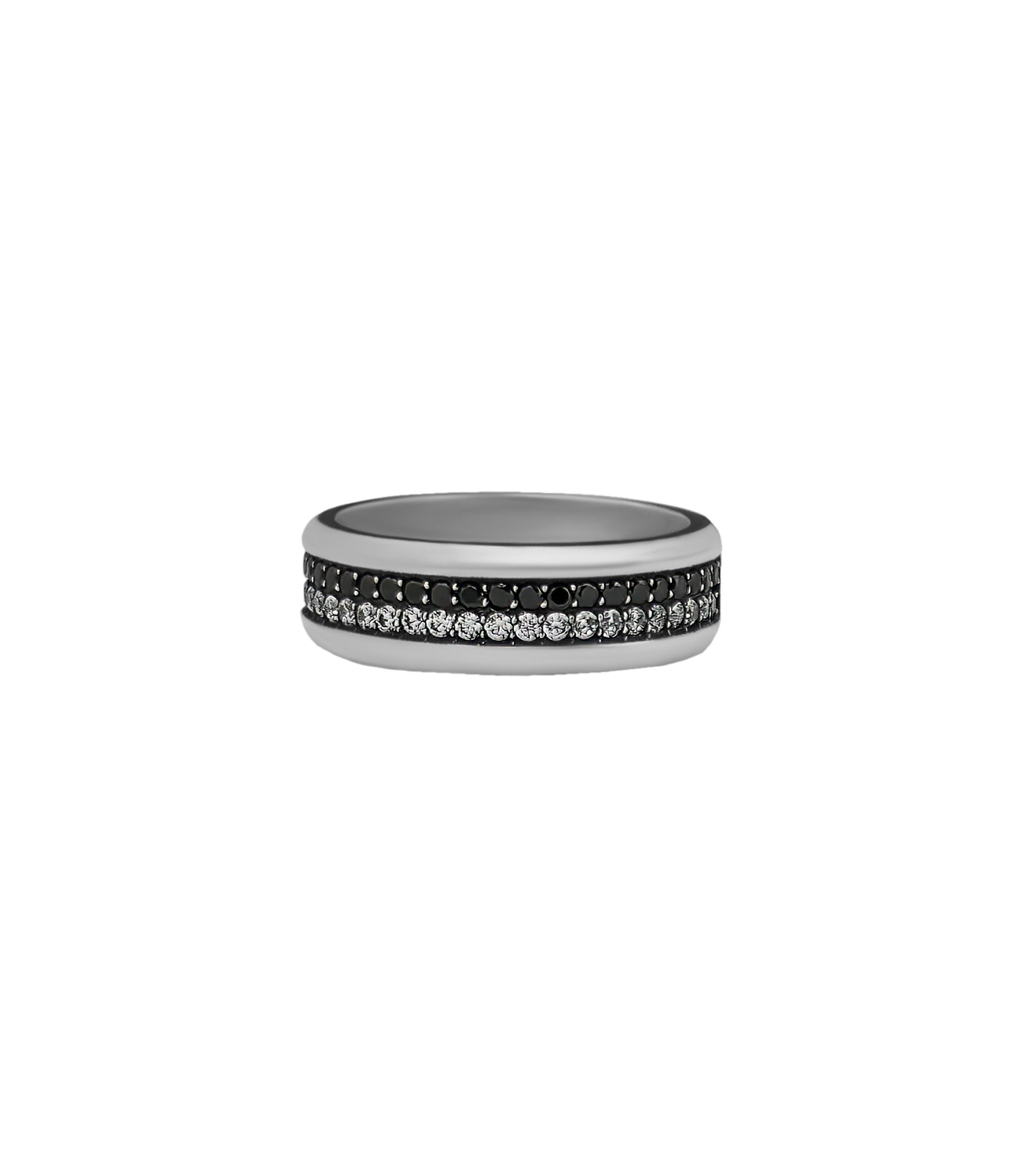 Silver Wedding Band Black & White Stones Half Eternity