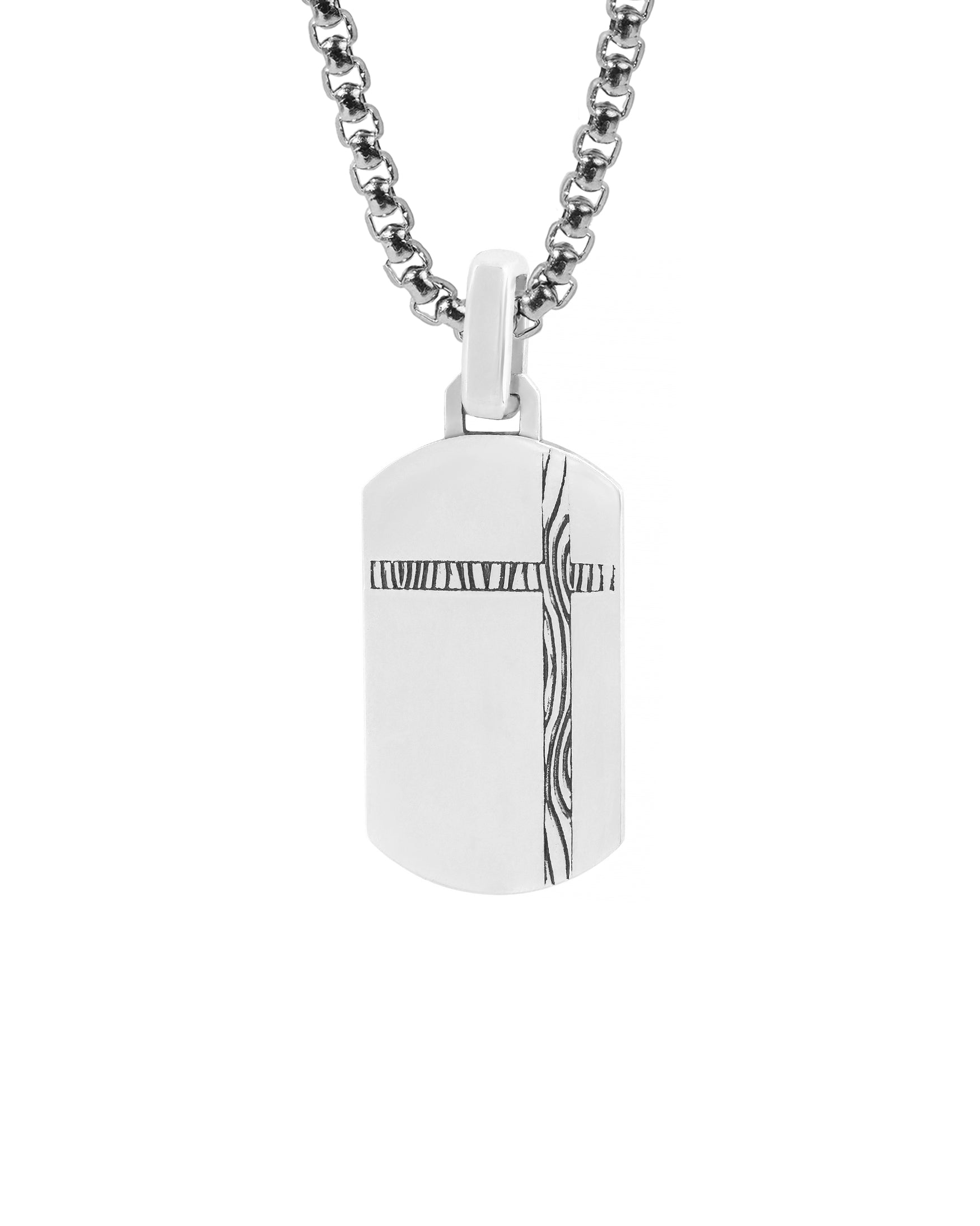 Silver Cross Tag Pendant with Tree Growth Pattern