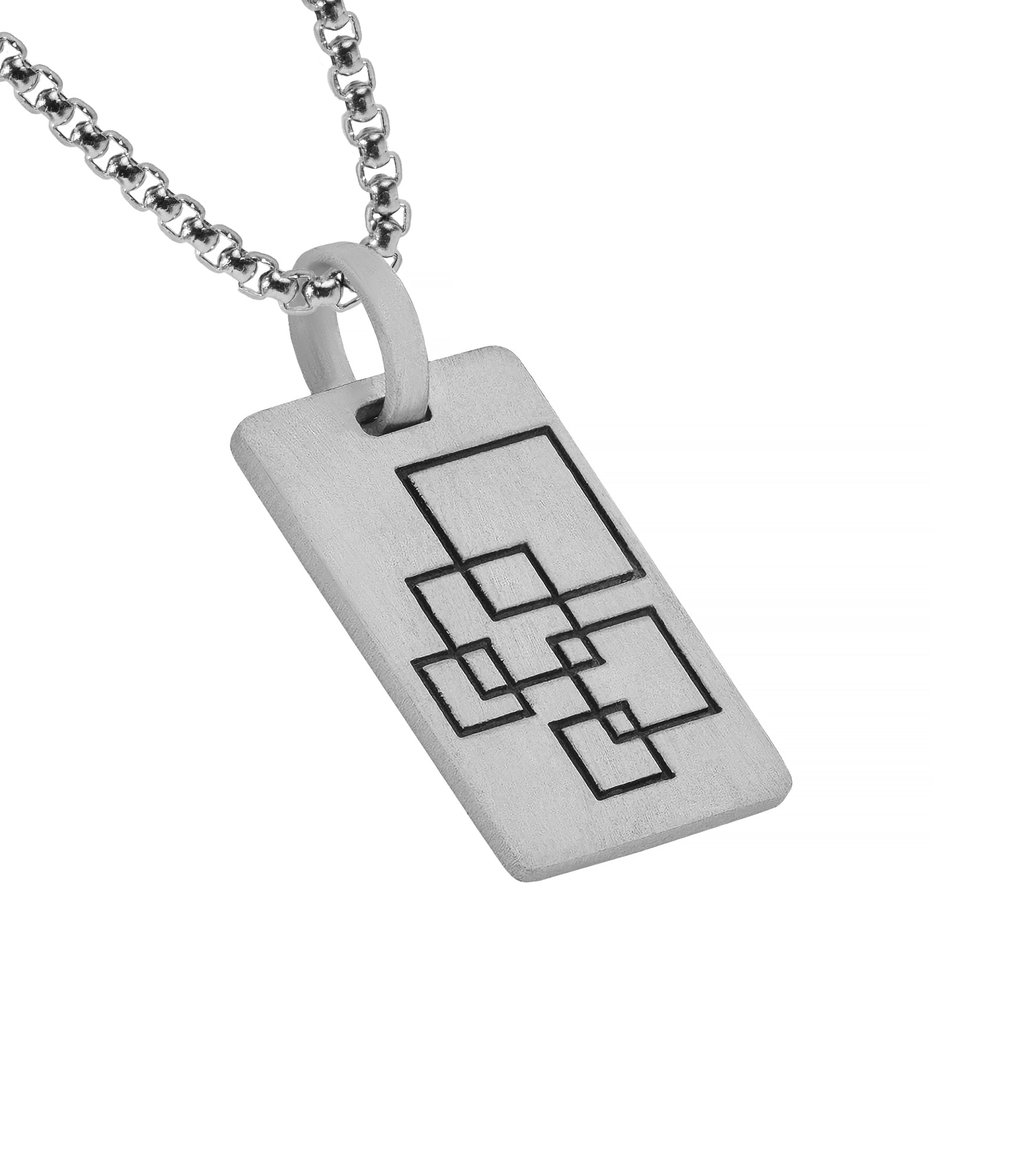 Silver Dog Tag Pendant with Engraved Squares Design