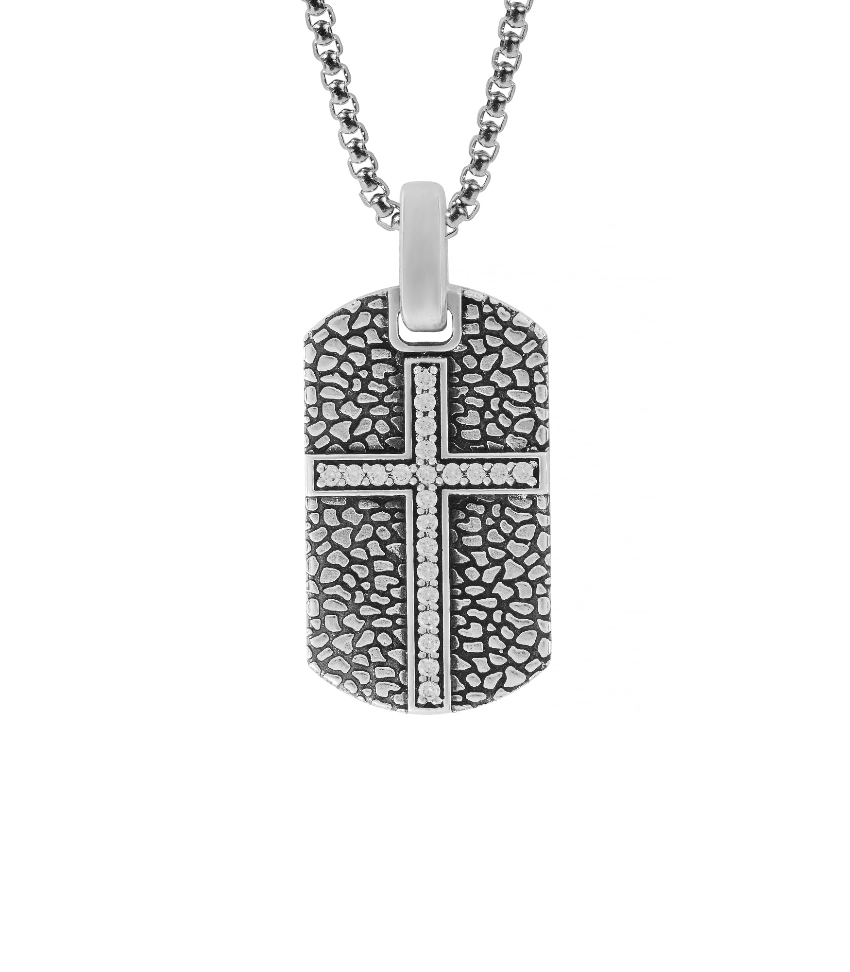 Male Cross Necklace with Diamonds & Cobblestone Design