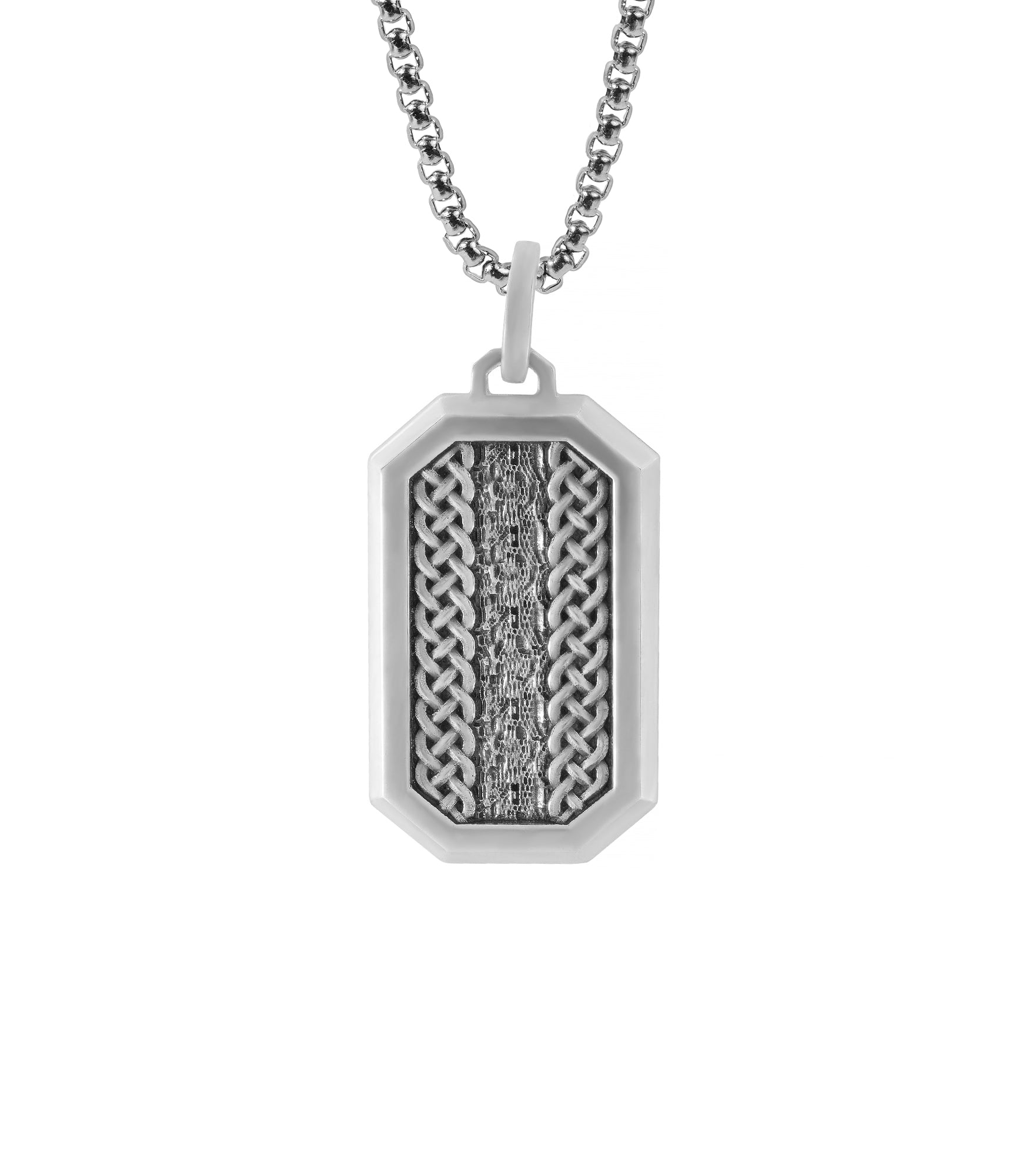 Mens Silver Irish Tag Pendant Necklace Octagon Shaped