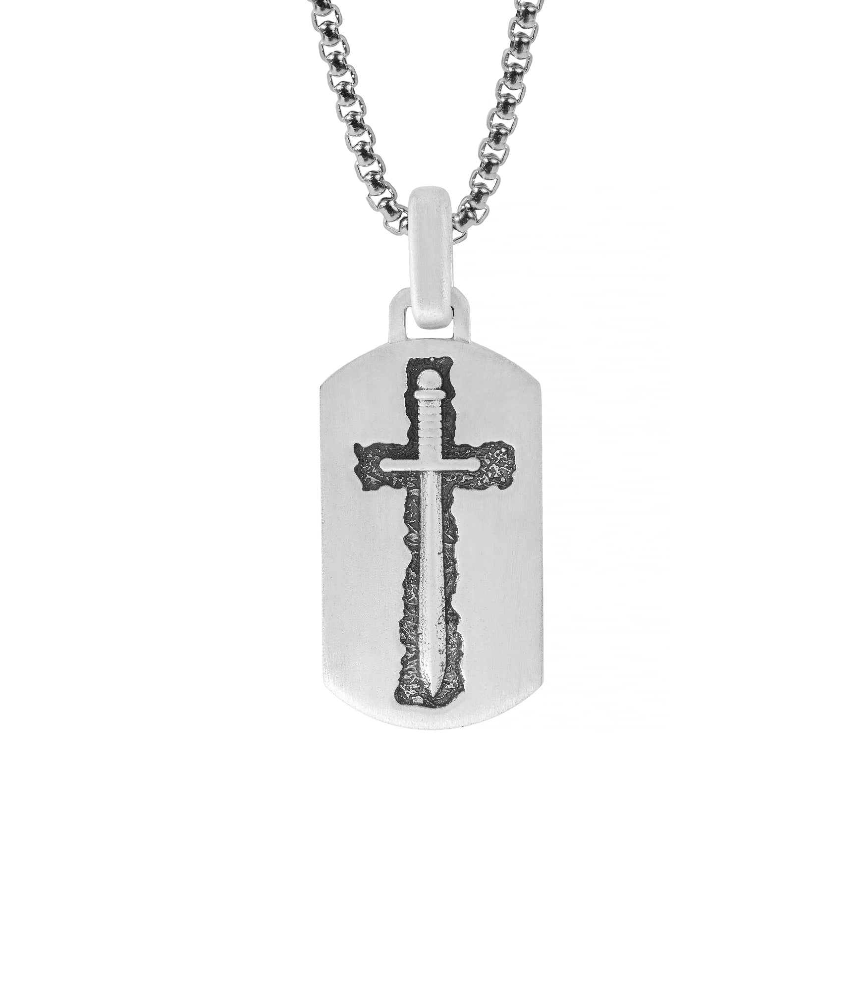 Crucifix and Sword Tag Necklace Silver Blade of Honor