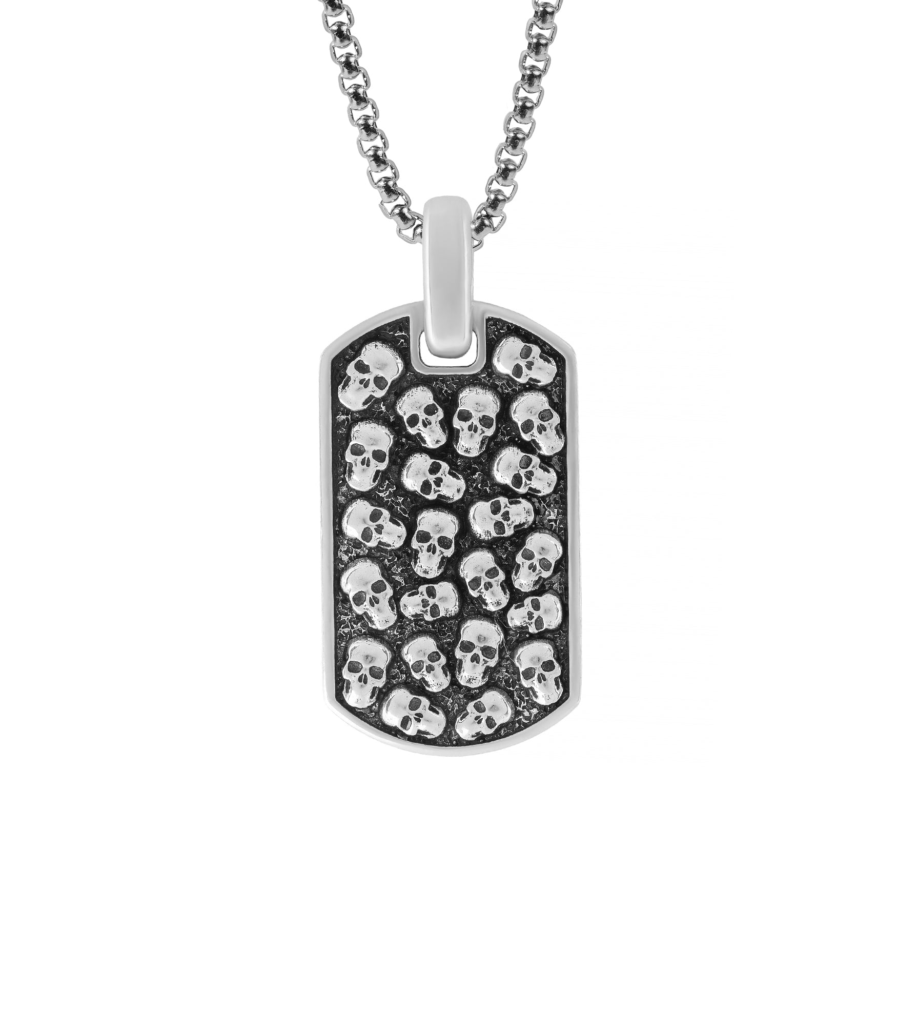 Goth Skulls Chaos Dog Tag Pendant for Men in Silver