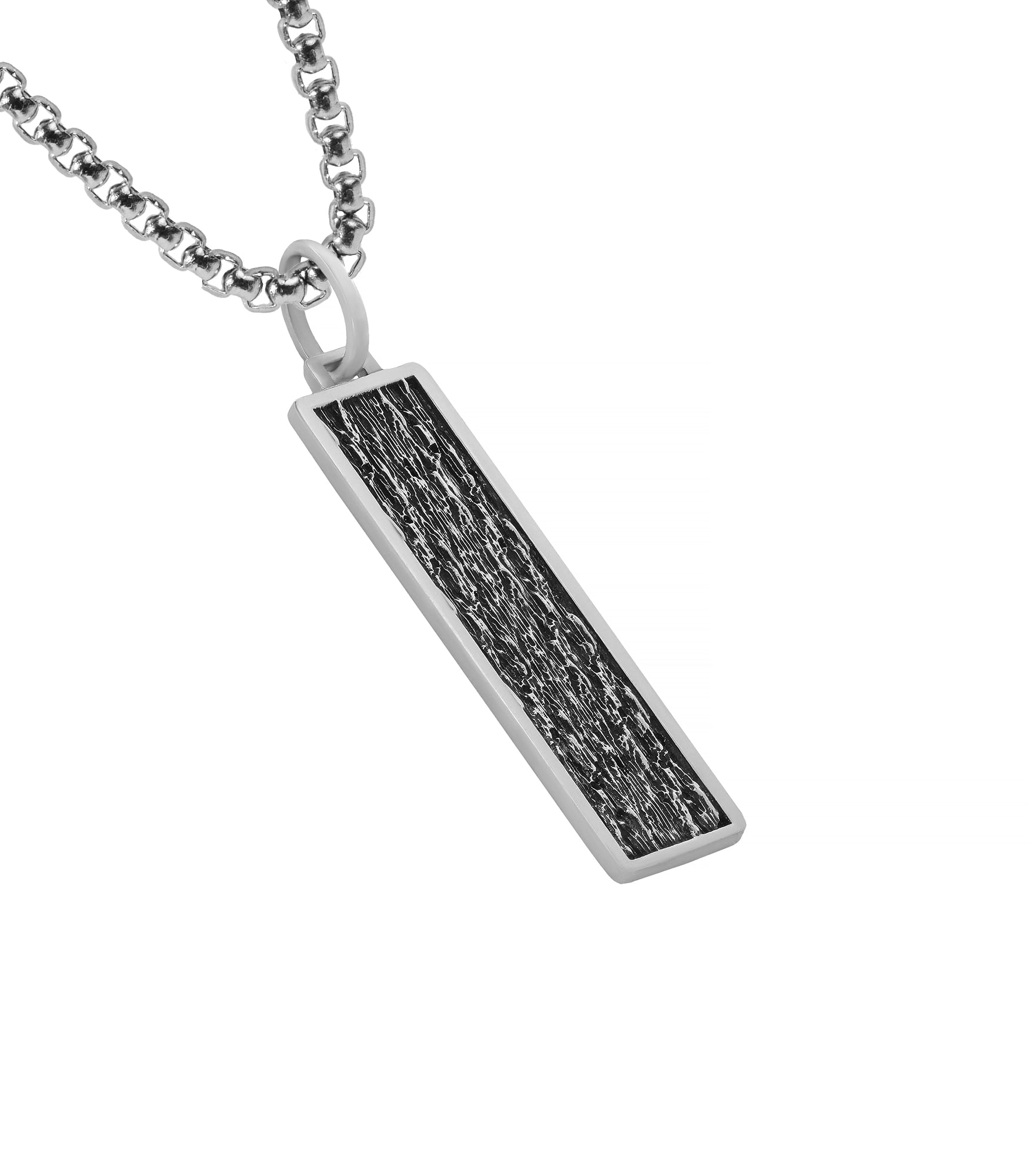 Mens Bold Ingot Pendant Rhodium Plated Silver Texture