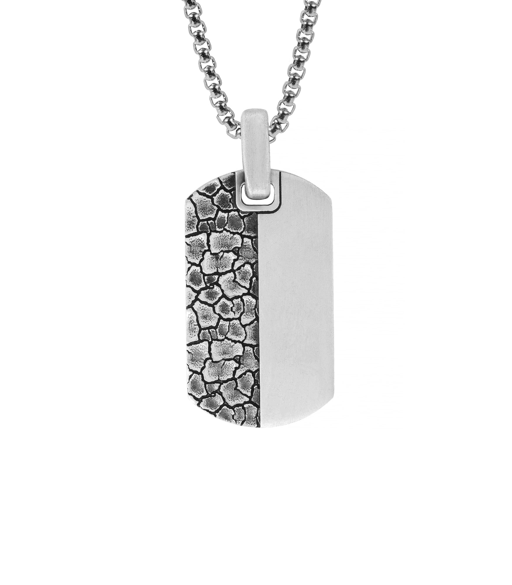Unique Silver Dog Tag Cracked and Plain Double Textured