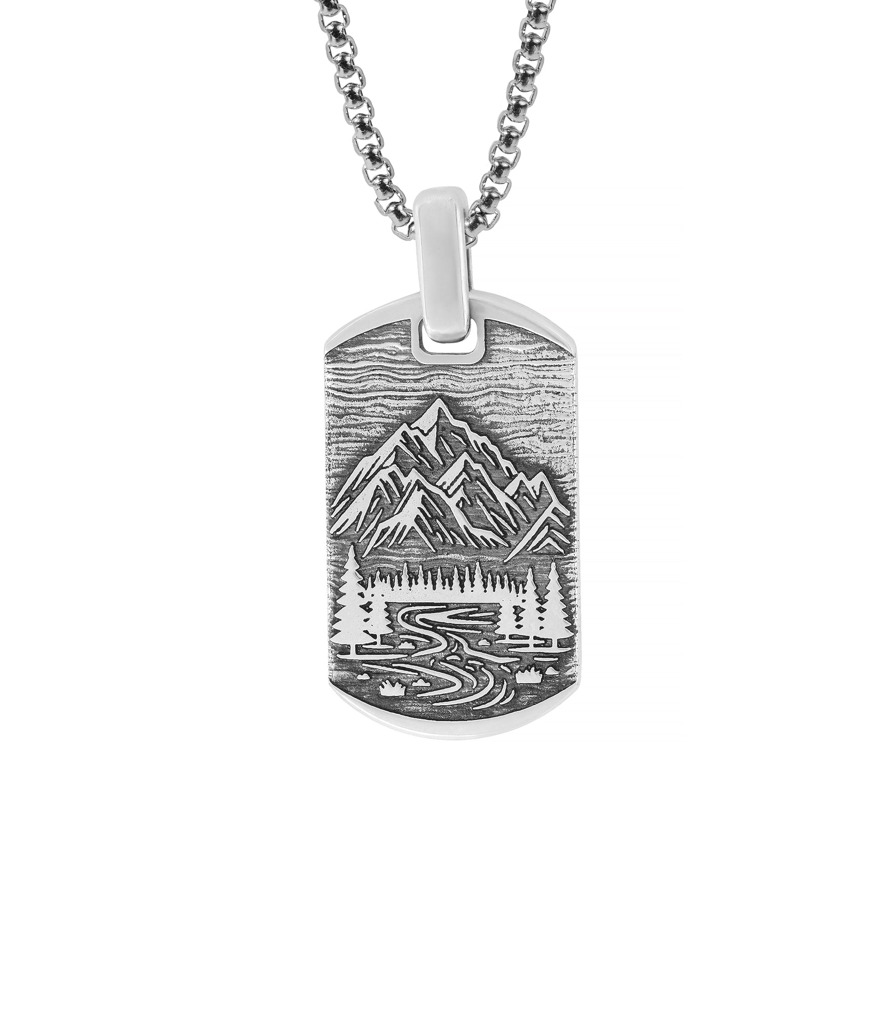 Mountains and Forest Nature Pendant Sterling Silver