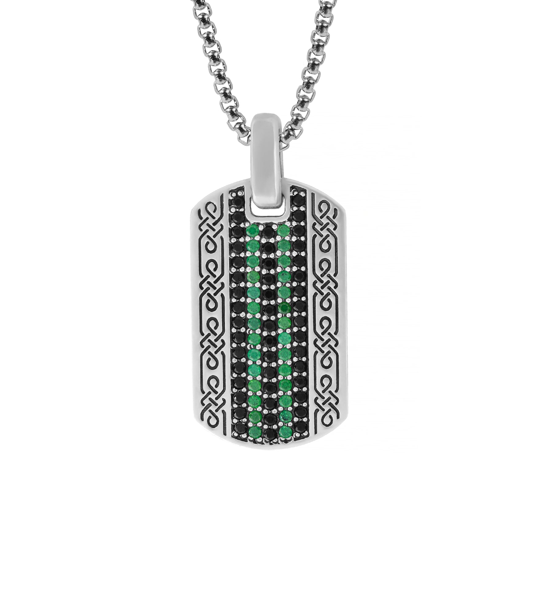Celtic Pendant Necklace with Black and Green Stones