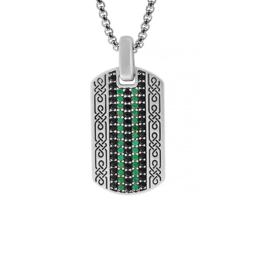Celtic Pendant Necklace with Black and Green Stones