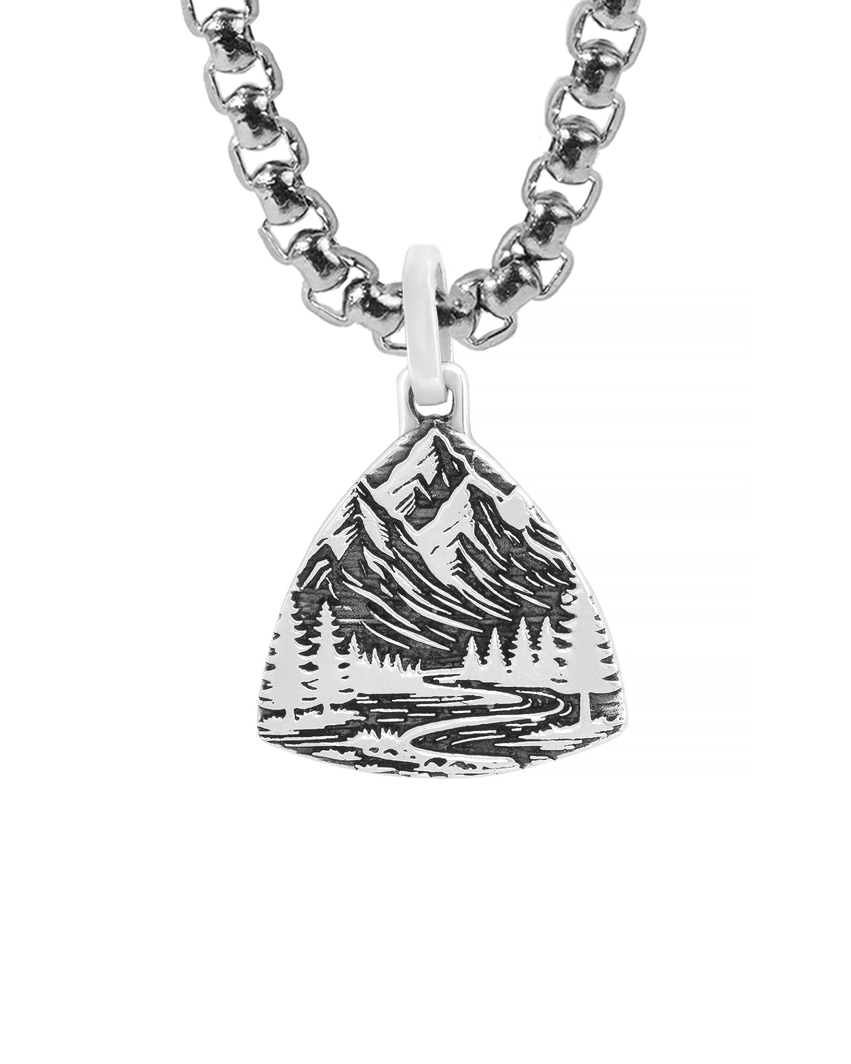 Mountains & Forest Silver Necklace Triangular Shape