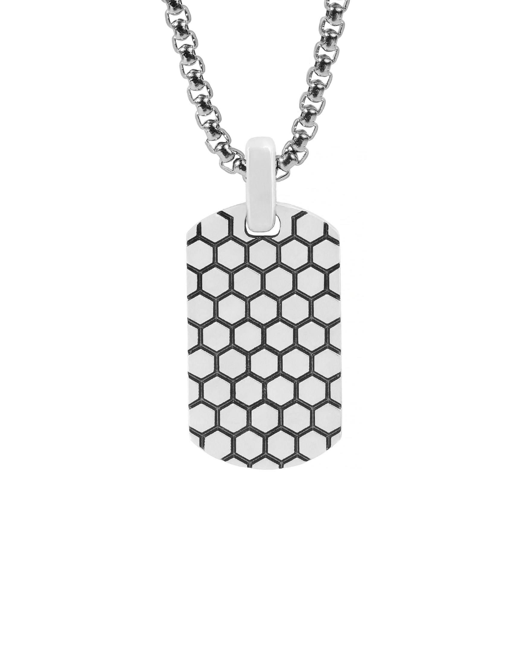 Mens Honeycomb Dog Tag Pendant Silver Minimalist Design