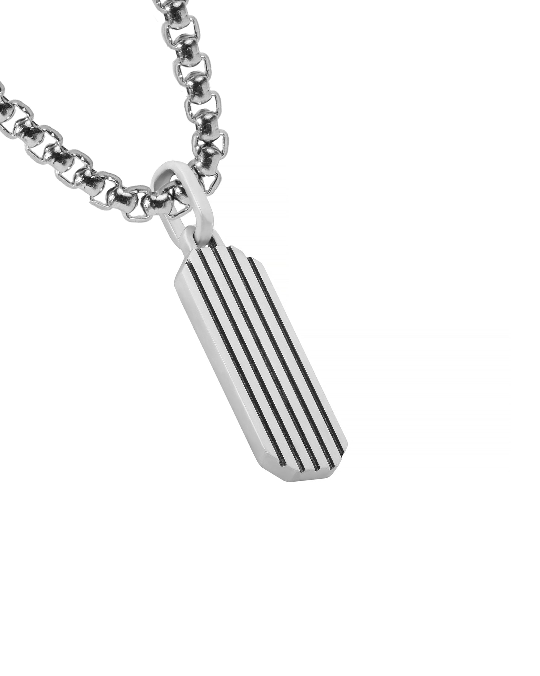 Engraved Simple Silver Bar Necklace Military Minimalism