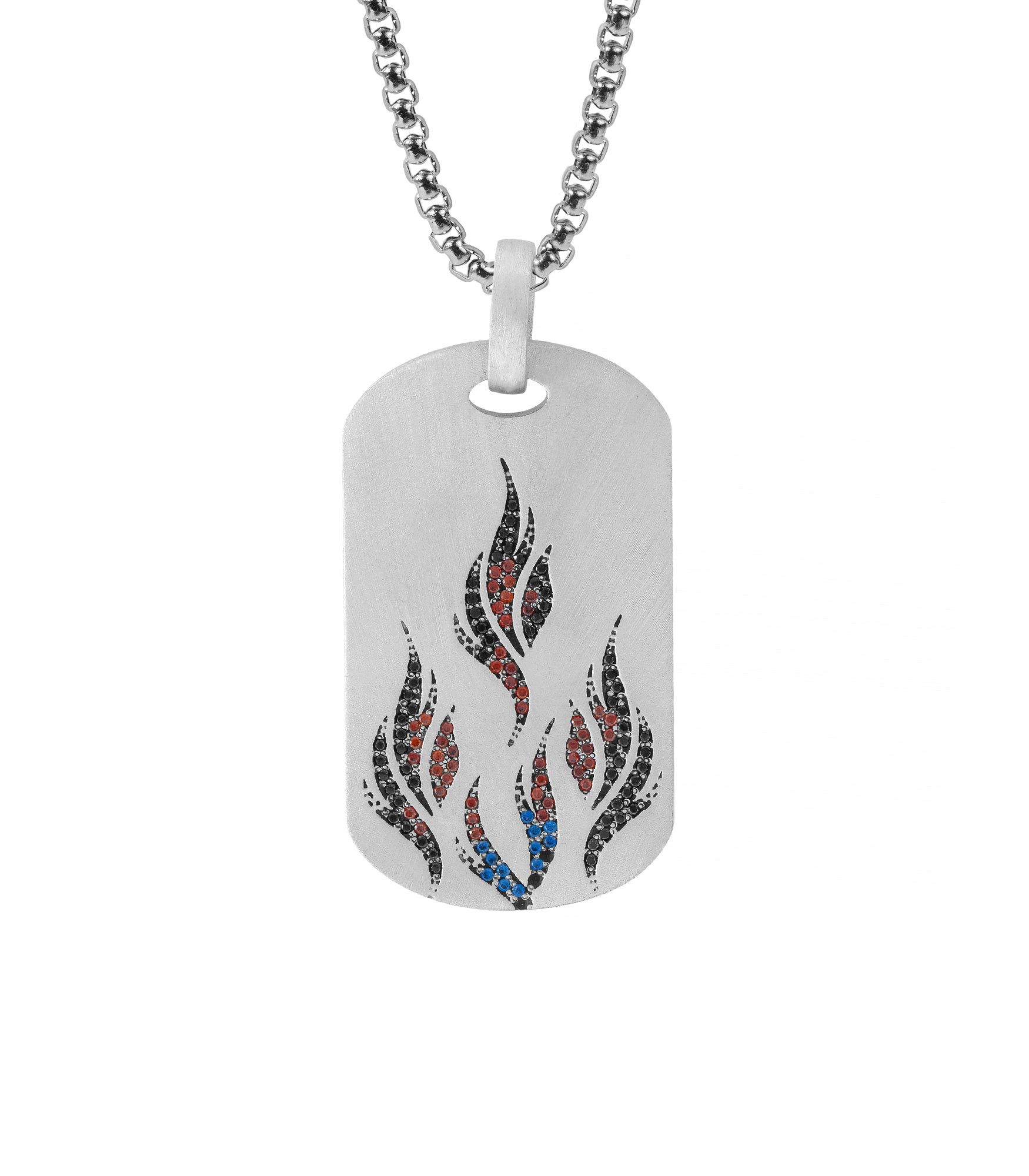 Unique Silver Bonfire Pendant Red Black Blue and Stones