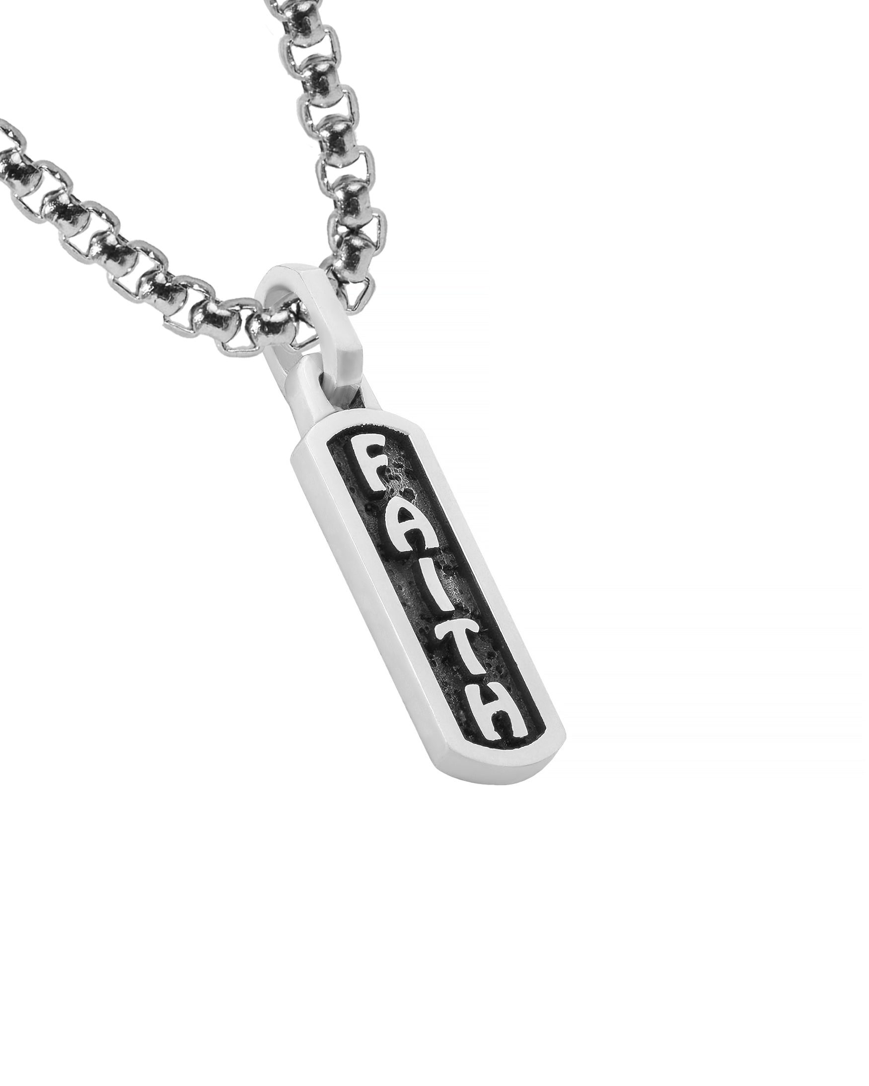 Engraved Word FAITH Small Amulet Necklace Fine Silver