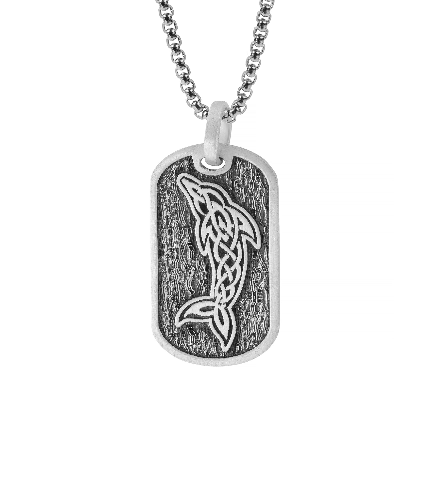 Engraved Dolphin Tag Pendant Celtic Knotwork Design