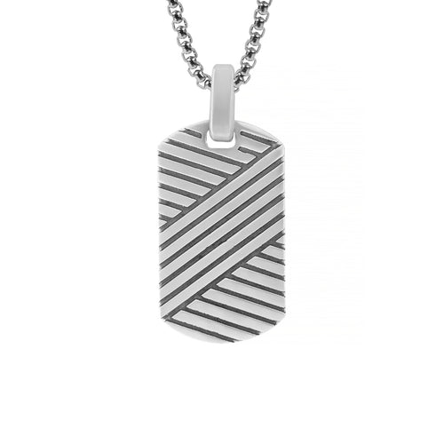 Lined Engraving Tag Pendant Necklace Sterling Silver