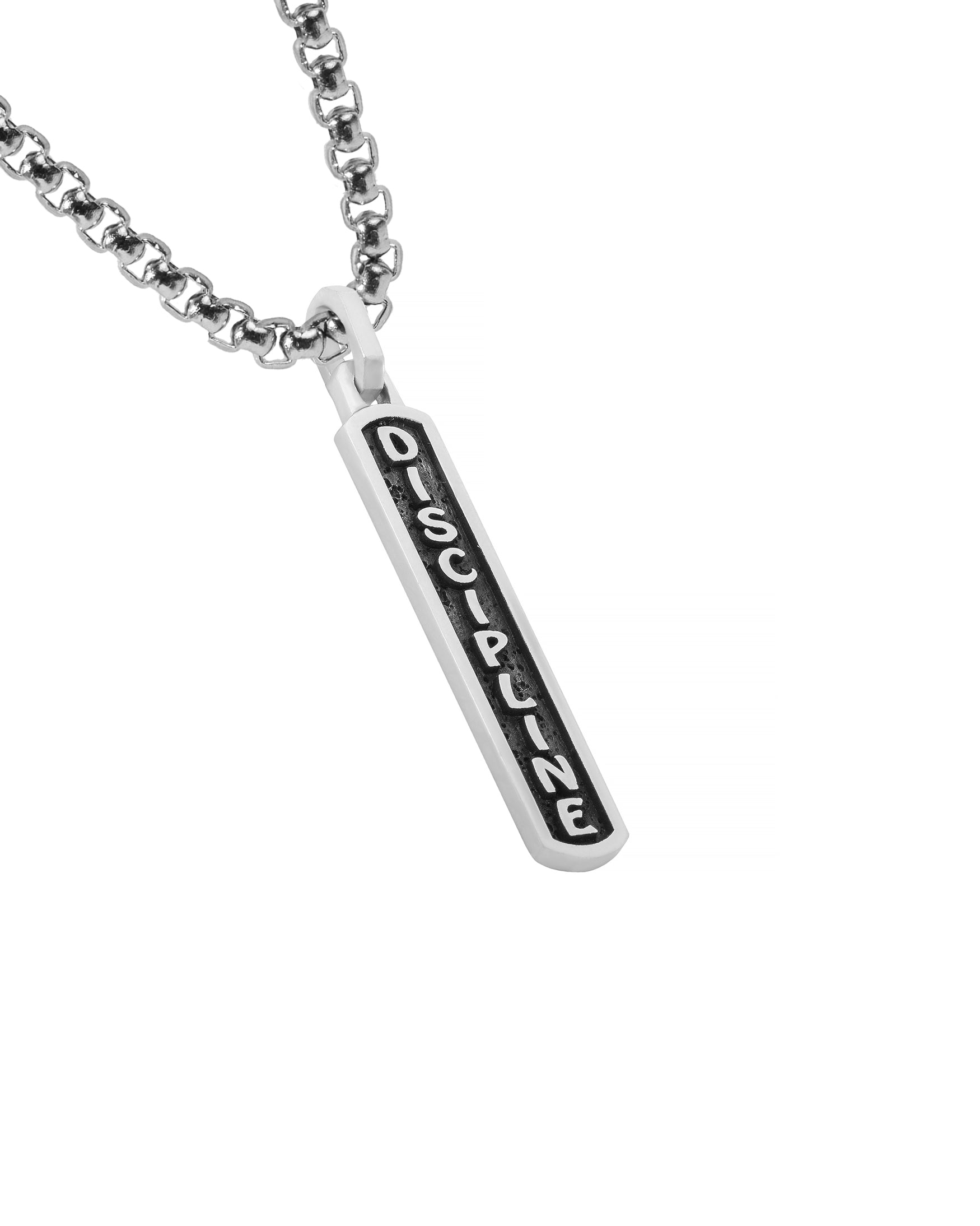Purposeful Word DISCIPLINE Bar Necklace Amulet Silver