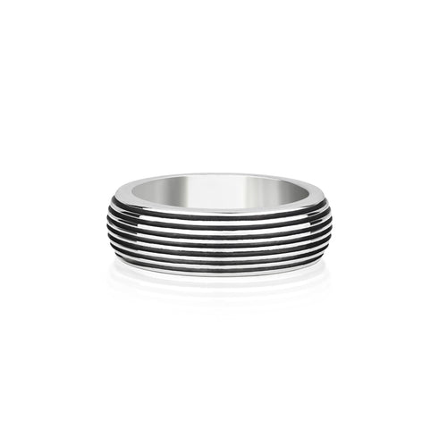Domed Band Ring Silver with Vintage Striped Design