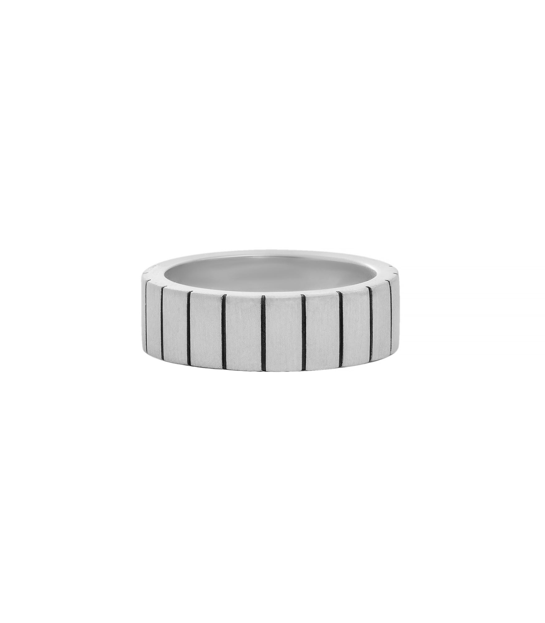 Matte Silver Wedding Band with Horizontal Stripes
