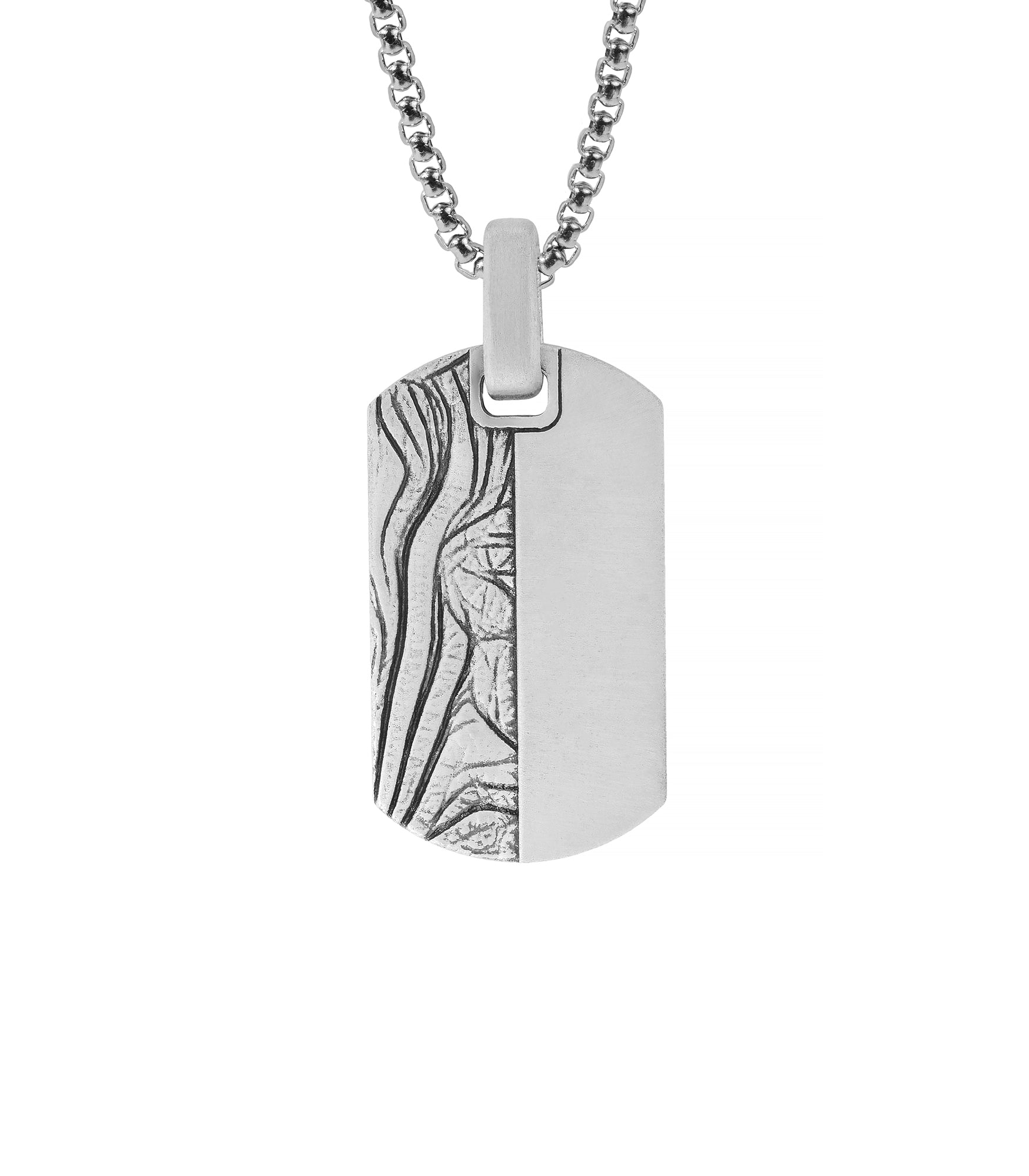 Double Texture Silver Dog Tag Necklace Abstract & Plain
