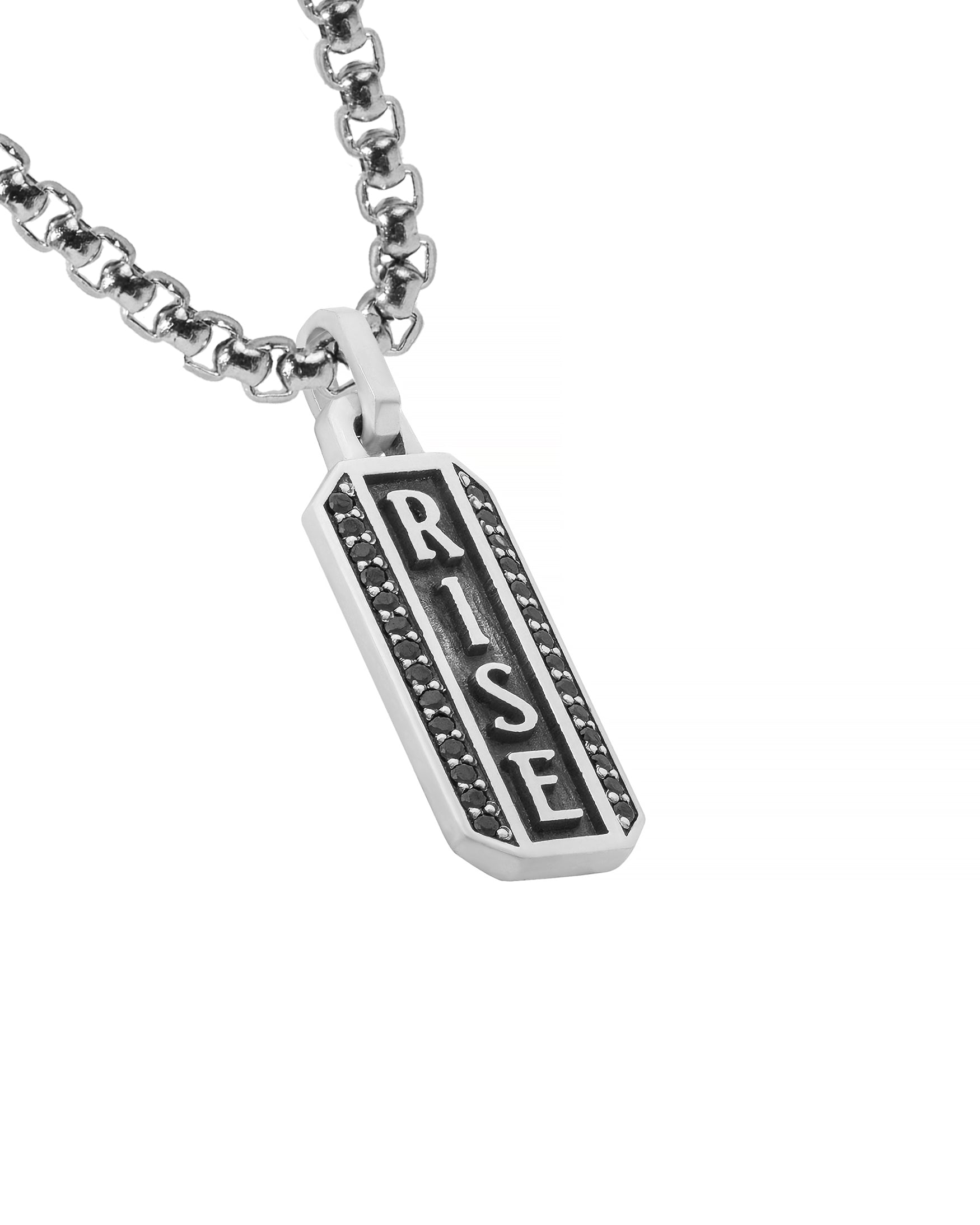 RISE Silver Motivational Necklace with Black Diamonds CZ