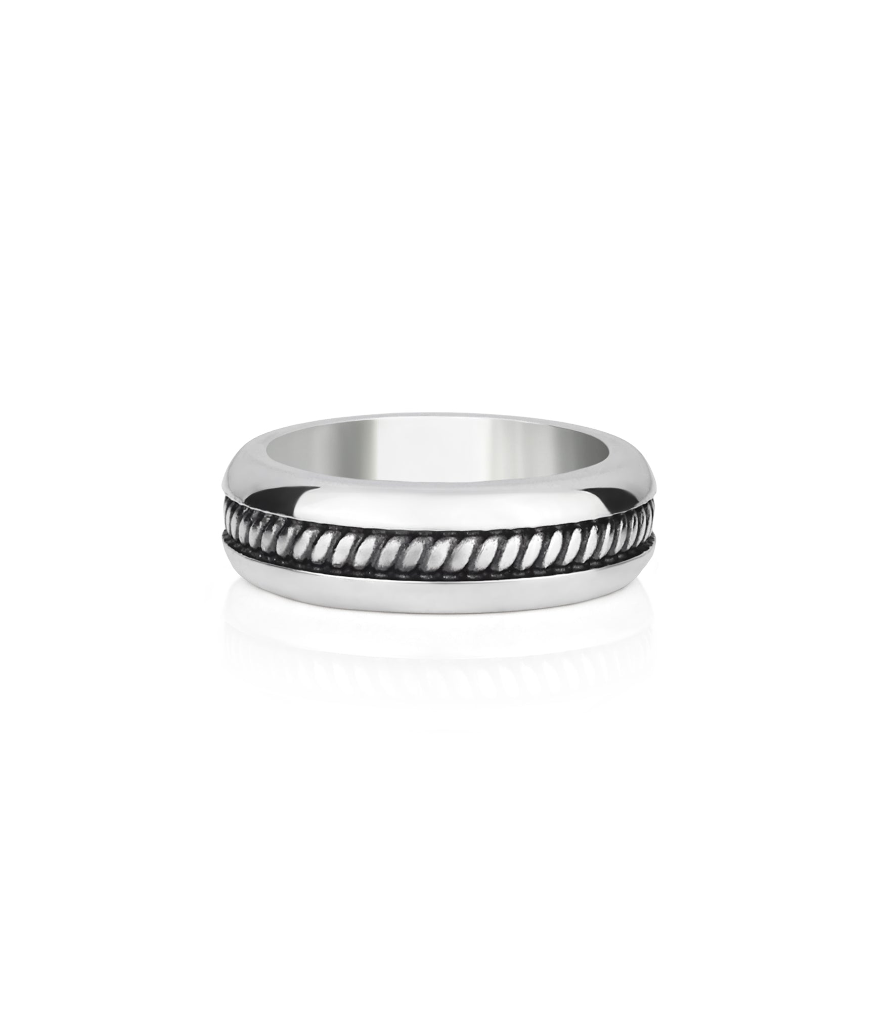 Domed Sterling Silver Band with Sculped Cable Design