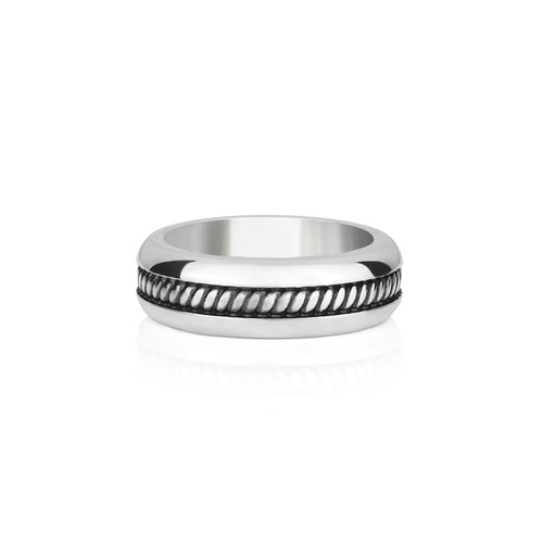 Domed Sterling Silver Band with Sculped Cable Design