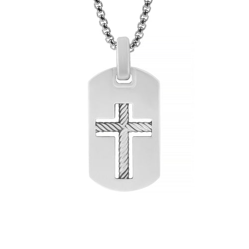Men's Pendant with a Carved Cross in a Twisted Design