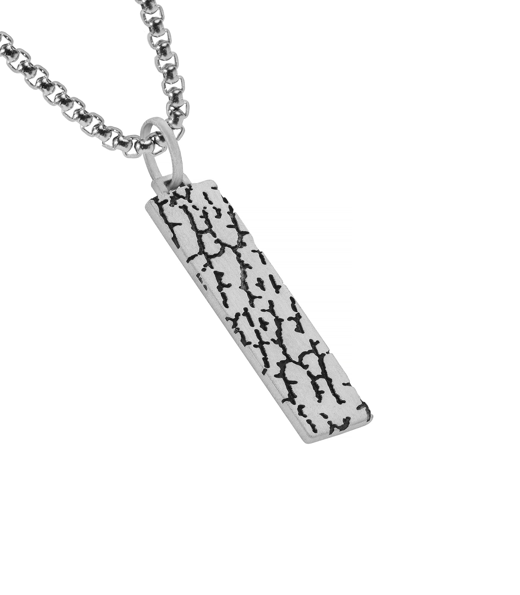 Cracked Silver Mens Ingot Pendant with Rock Motif