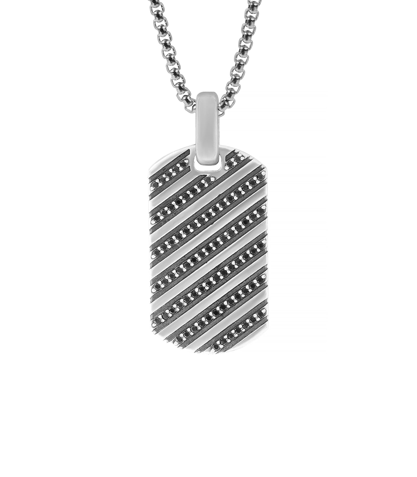 Streamline Silver Tag Necklace with Black Diamonds CZ