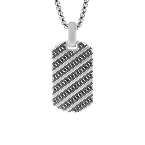 Streamline Silver Tag Necklace with Black Diamonds CZ