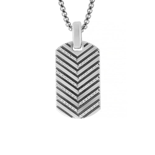 Solid Silver Chevron Pendant Necklace with Diamonds CZ