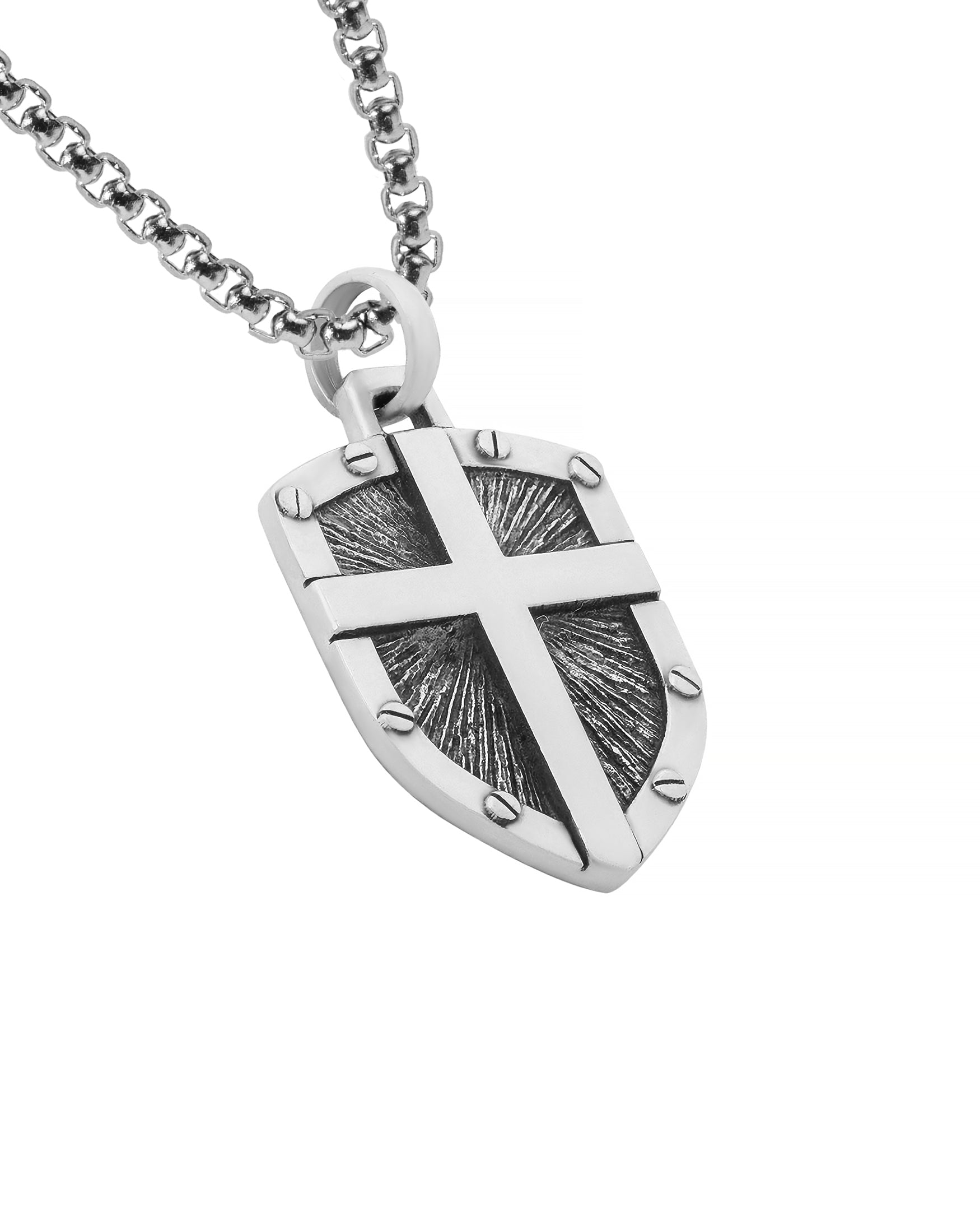 Cross on Shield Necklace Solid Silver Religious Amulet