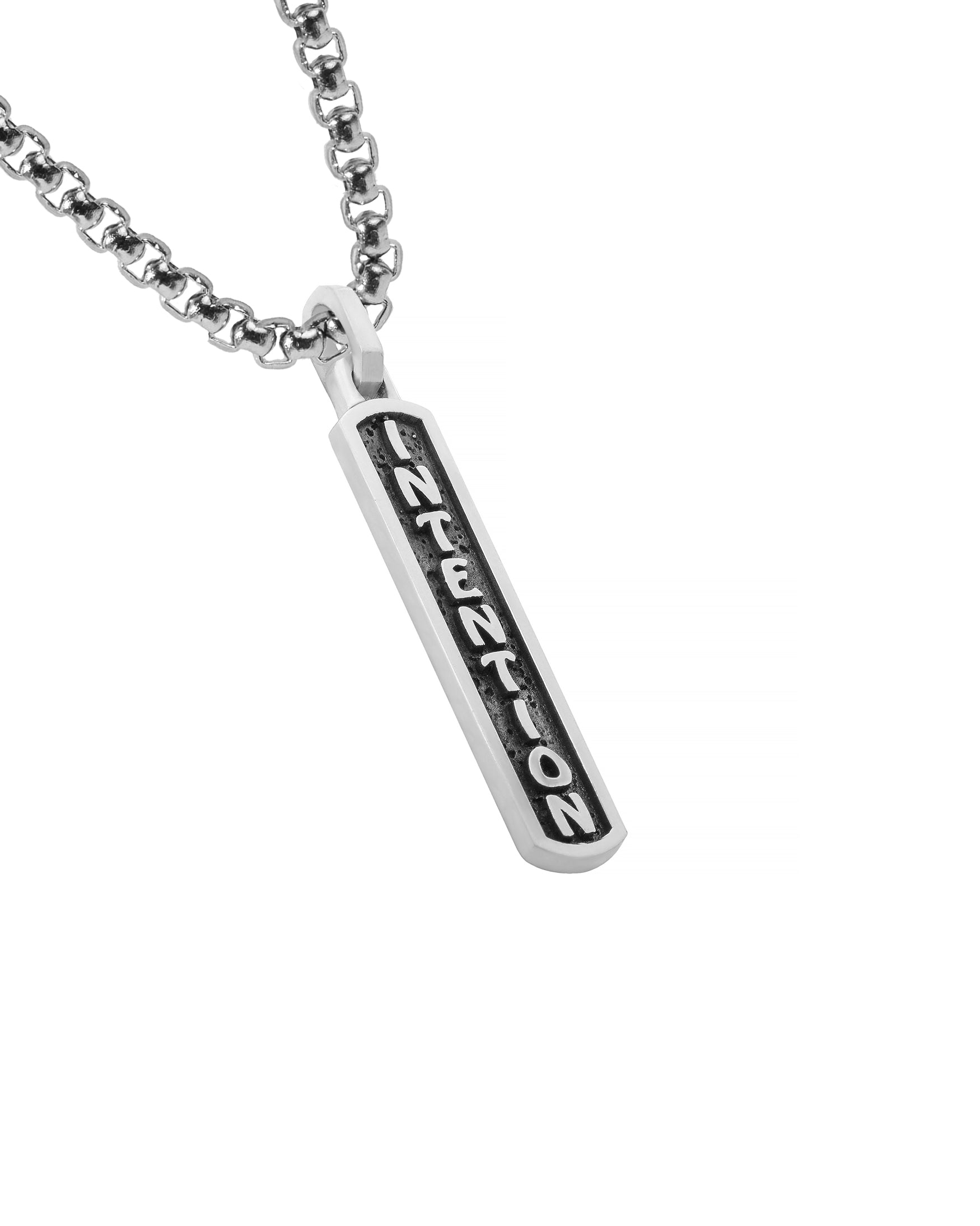 Empowering Word INTENTION Bar Necklace Amulet Silver