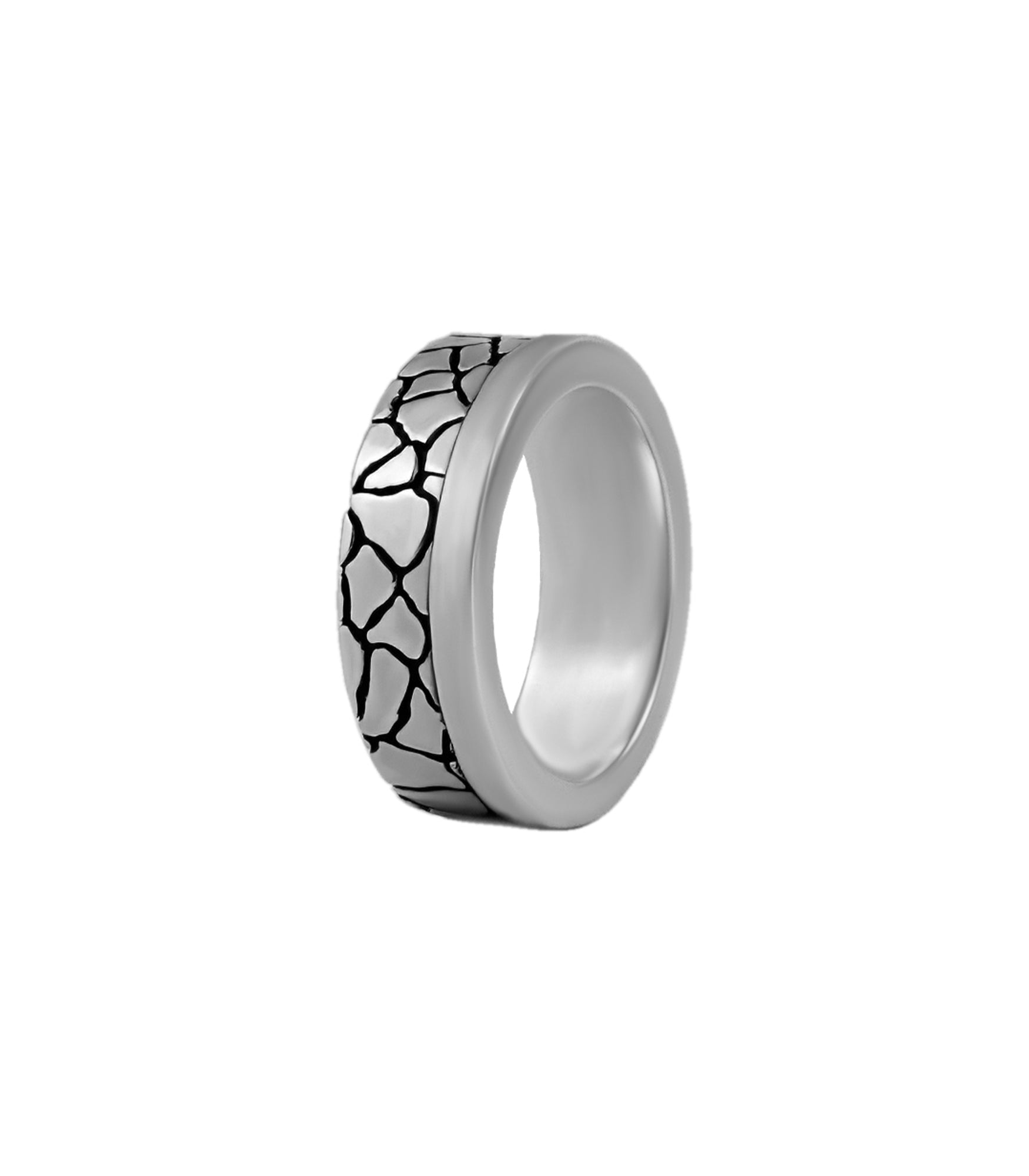 Earthy Wedding Ring for Men Silver Cracked Texture
