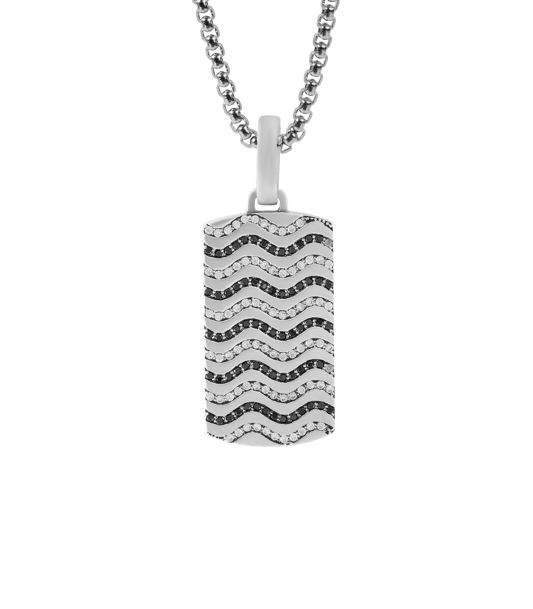 Black and White Crystal Necklace Wavy Design Silver
