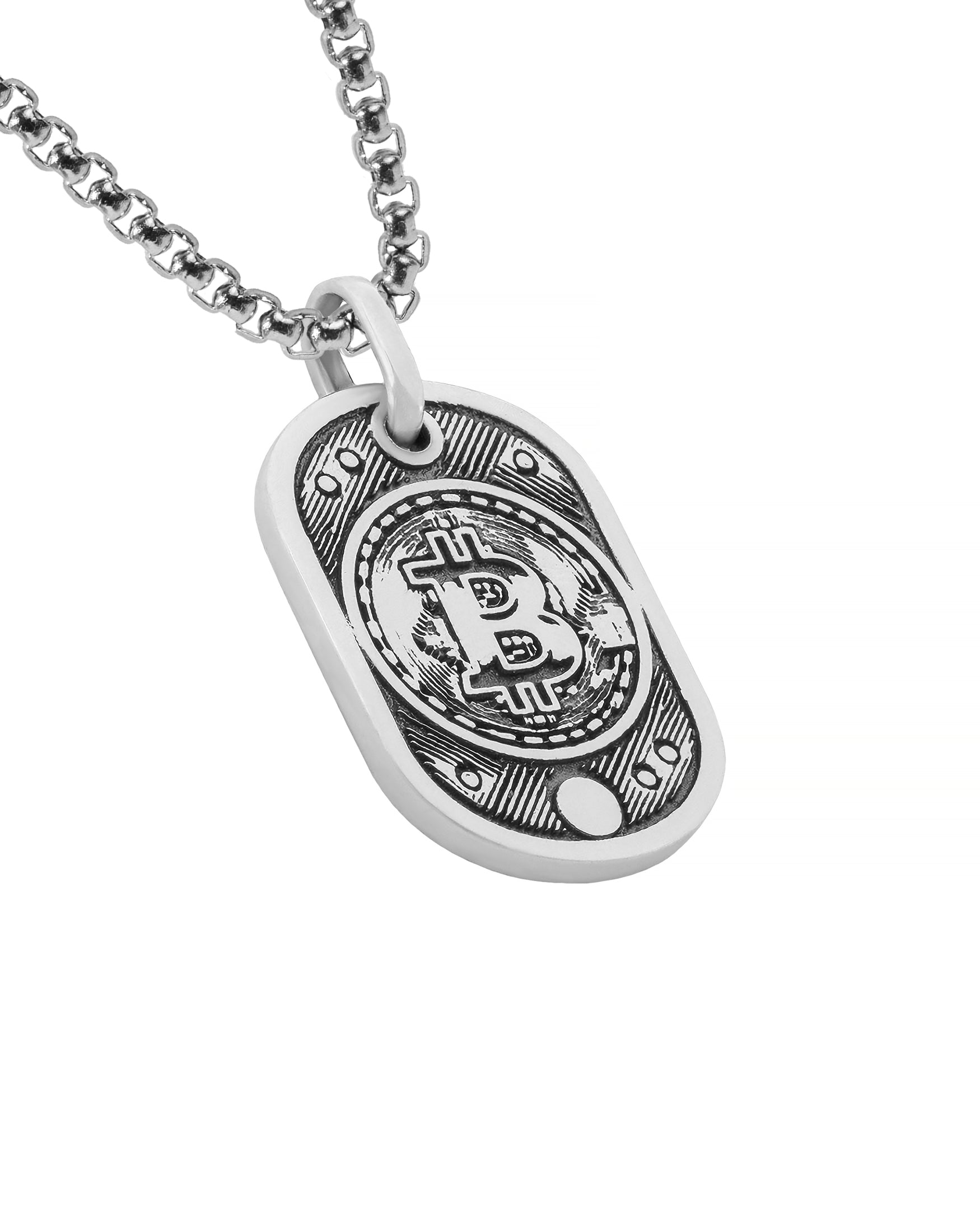 Bitcoin Pendant Dog Tag Sterling Silver Ultra Detailed