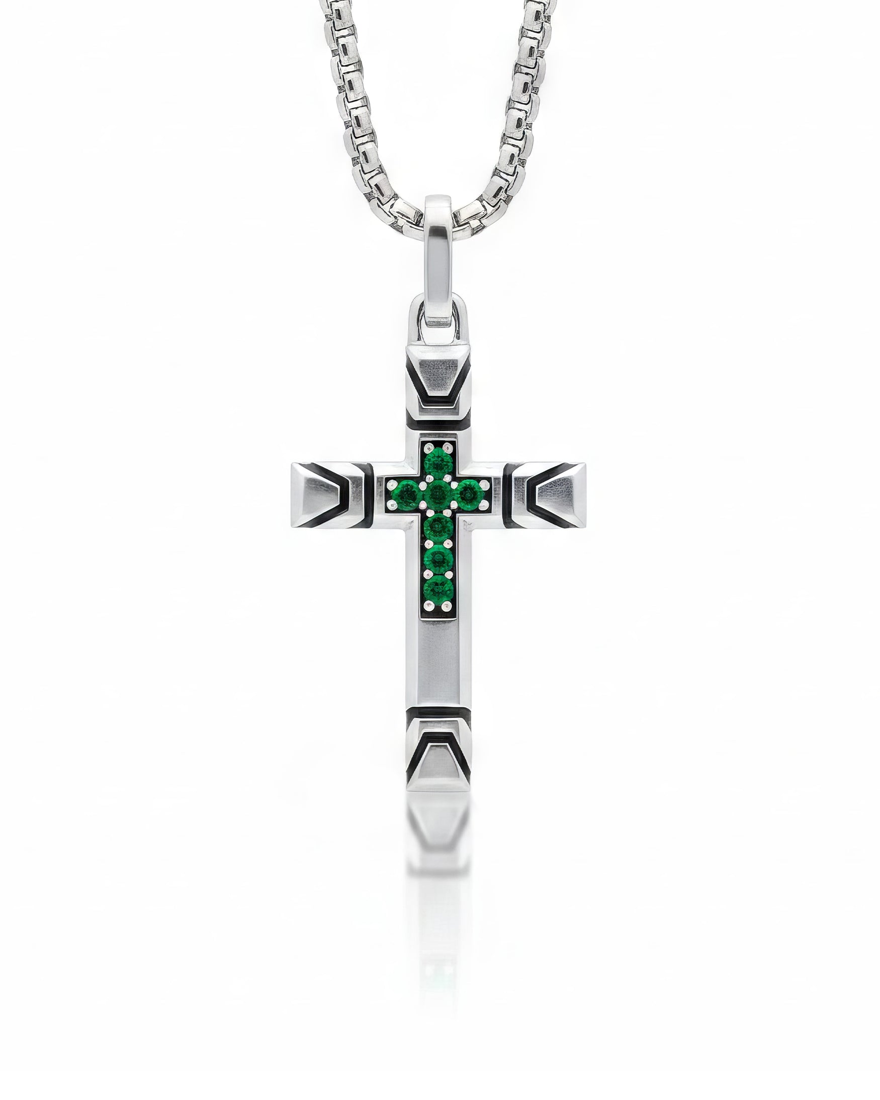 Streetwear Cross Necklace with Emeralds Solid Silver