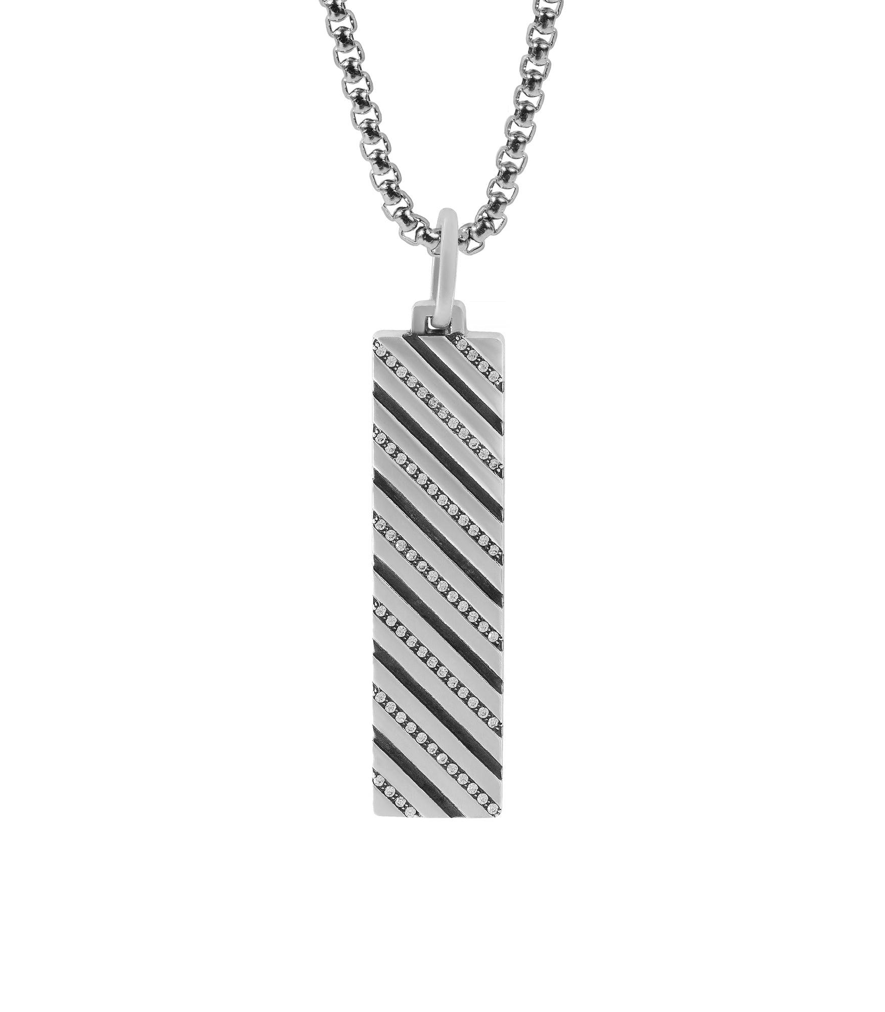 Mens Silver Ingot Pendant with Pave White Stones