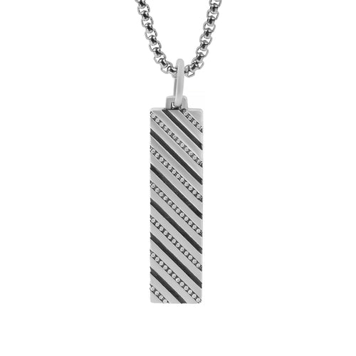 Mens Silver Ingot Pendant with Pave White Stones