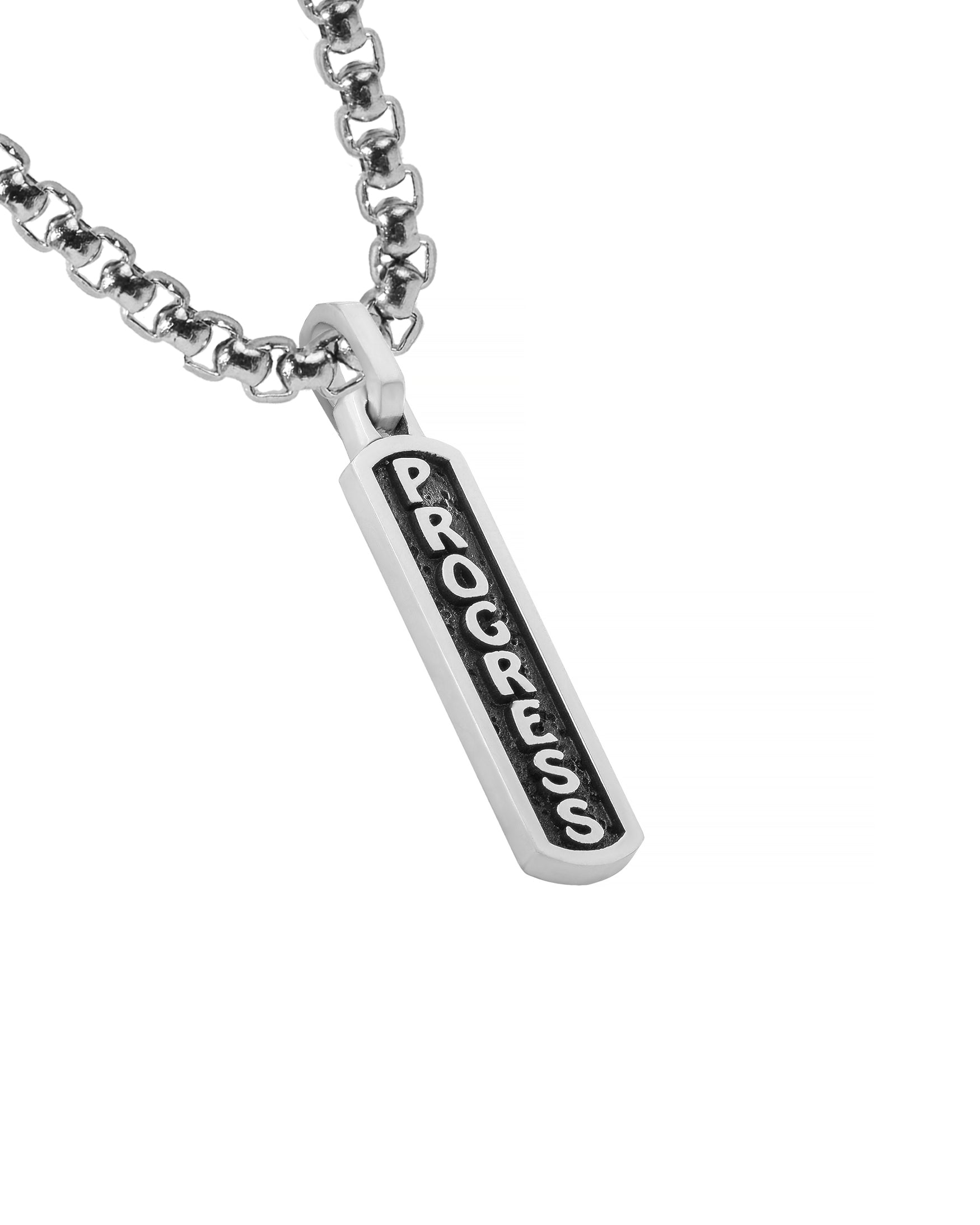 Inspirational Word PROGRESS Amulet Necklace Silver 925