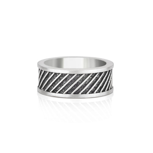 Sculped Oxidized Silver Band with Diagonal Pattern