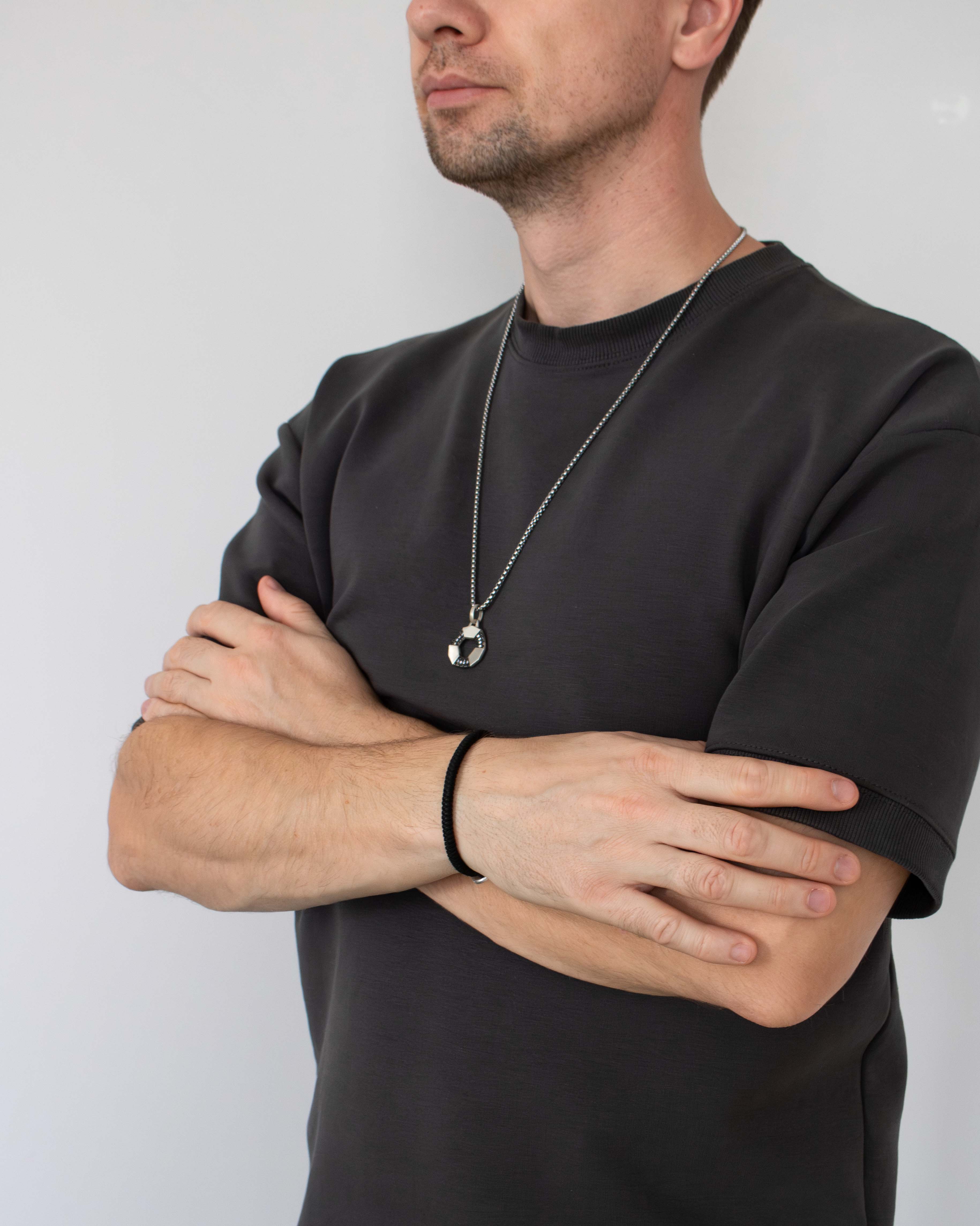 Silver Circle Amulet Necklace Mens Gift for Luck