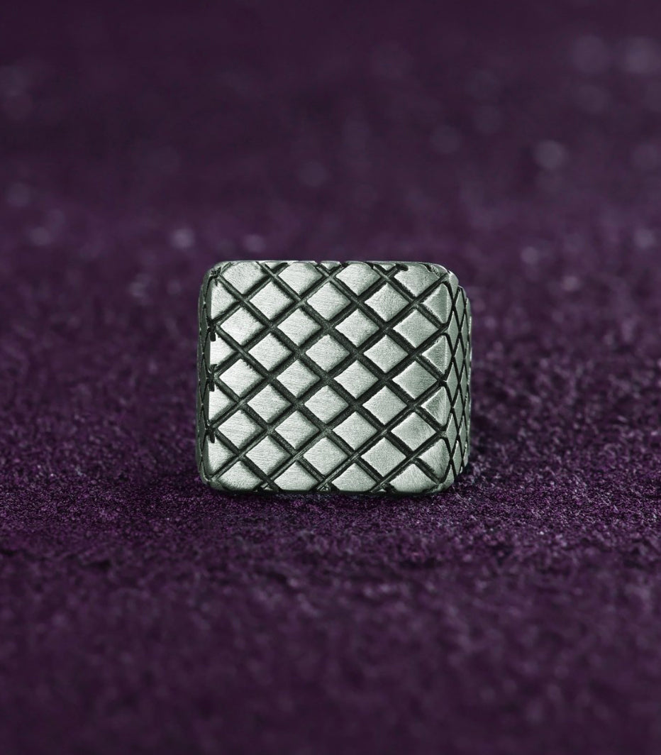 Structured Design Square Signet Ring Mid Century Modern