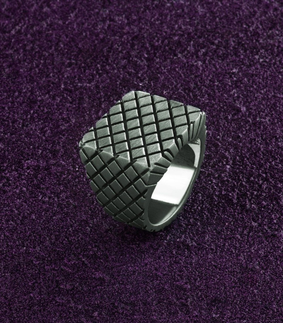 Structured Design Square Signet Ring Mid Century Modern