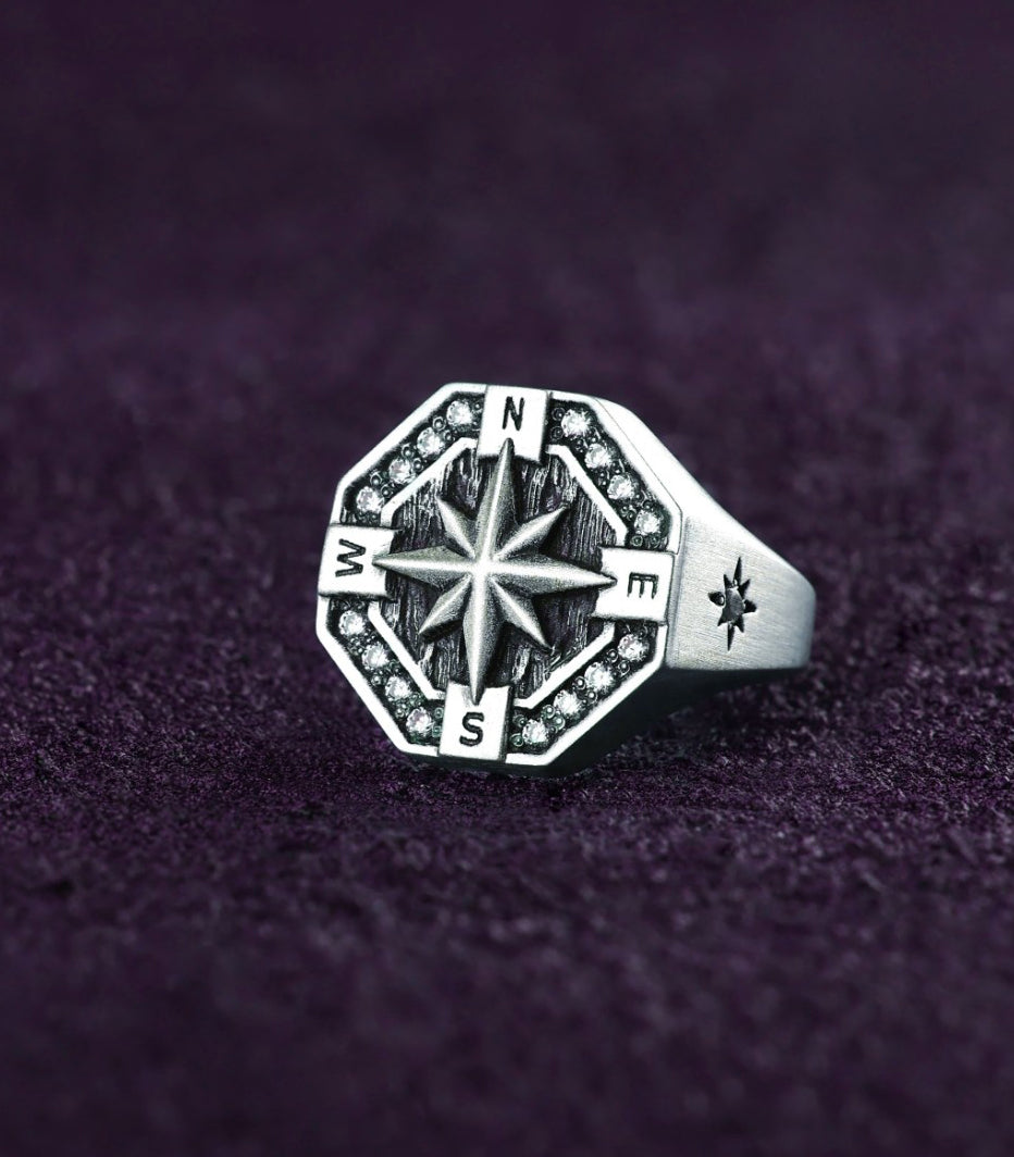 Naval Ring Wind Rose & Directions Nautical Gift for Men