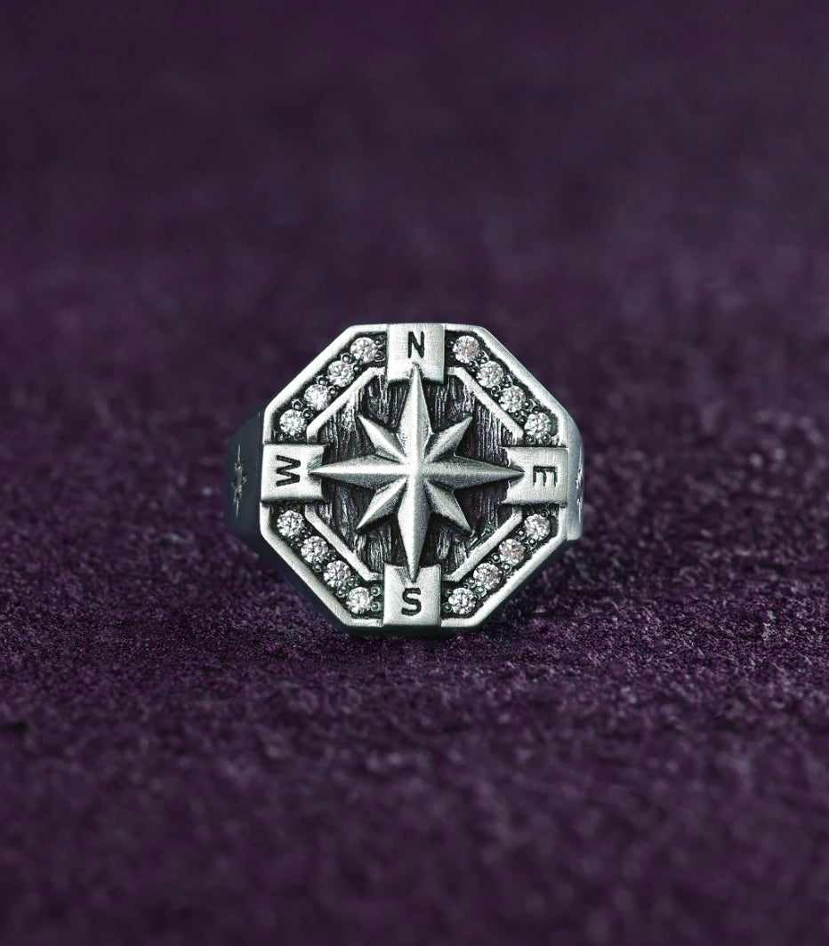 Naval Ring Wind Rose & Directions Nautical Gift for Men