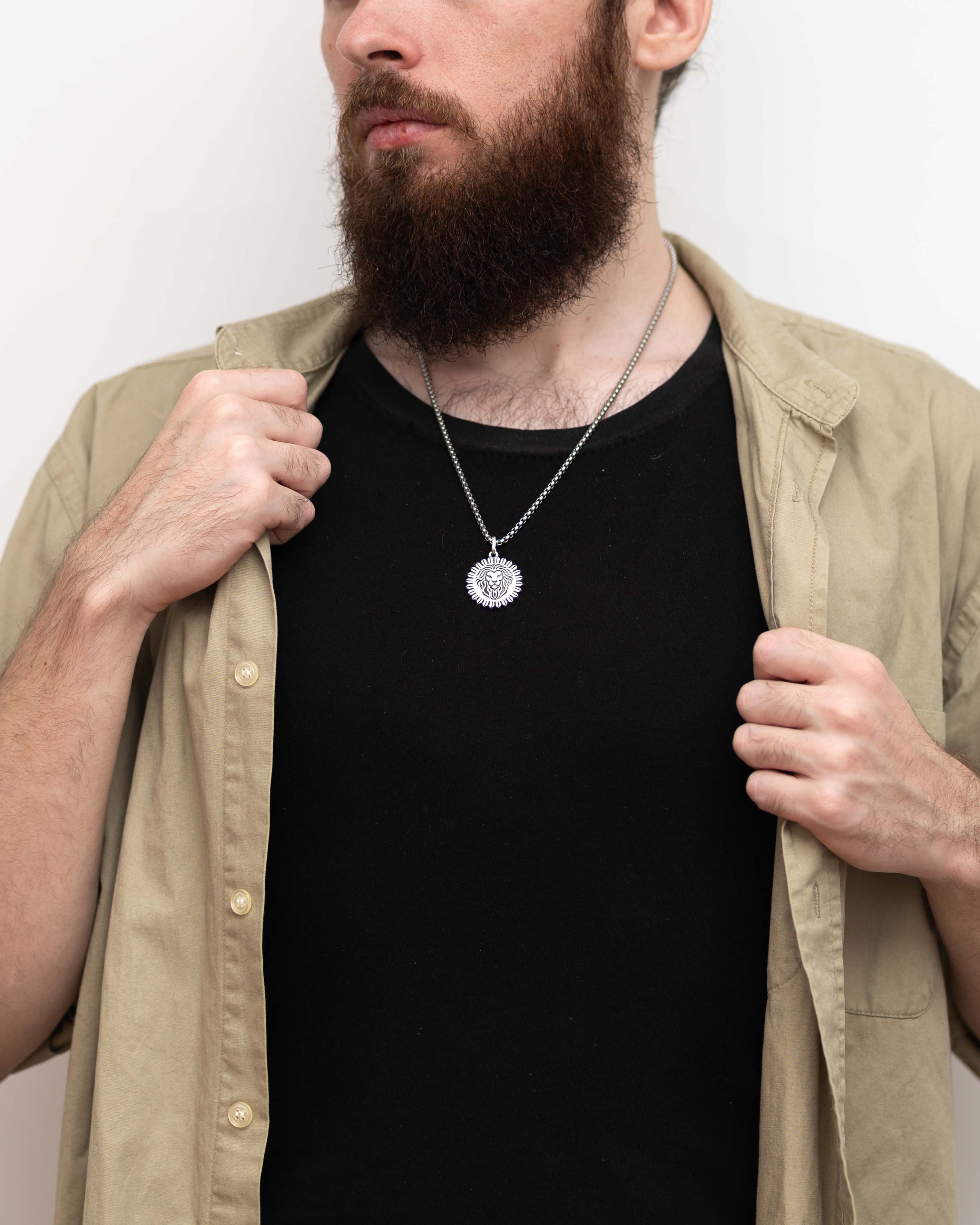 Round Sun and Leo Amulet Necklace Silver Zodiac Gift