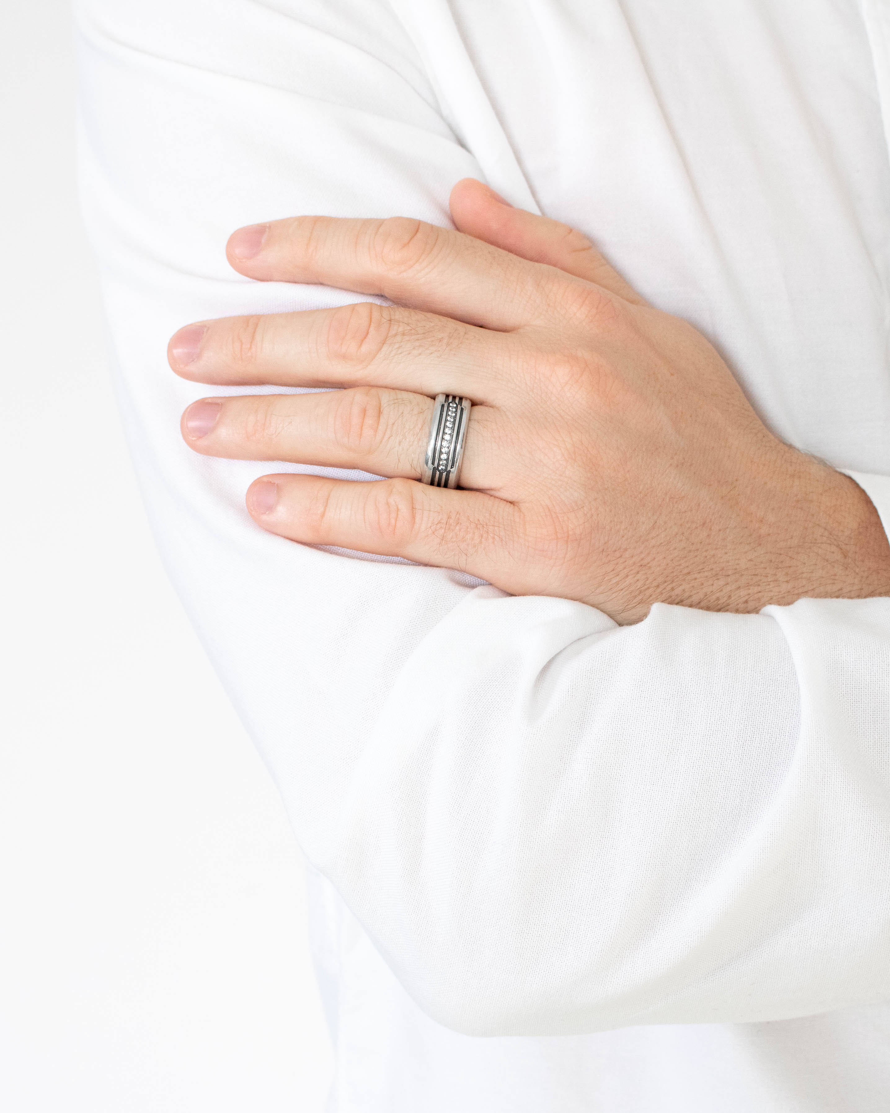 Designer Engraved Mens Engagement Band with Diamonds