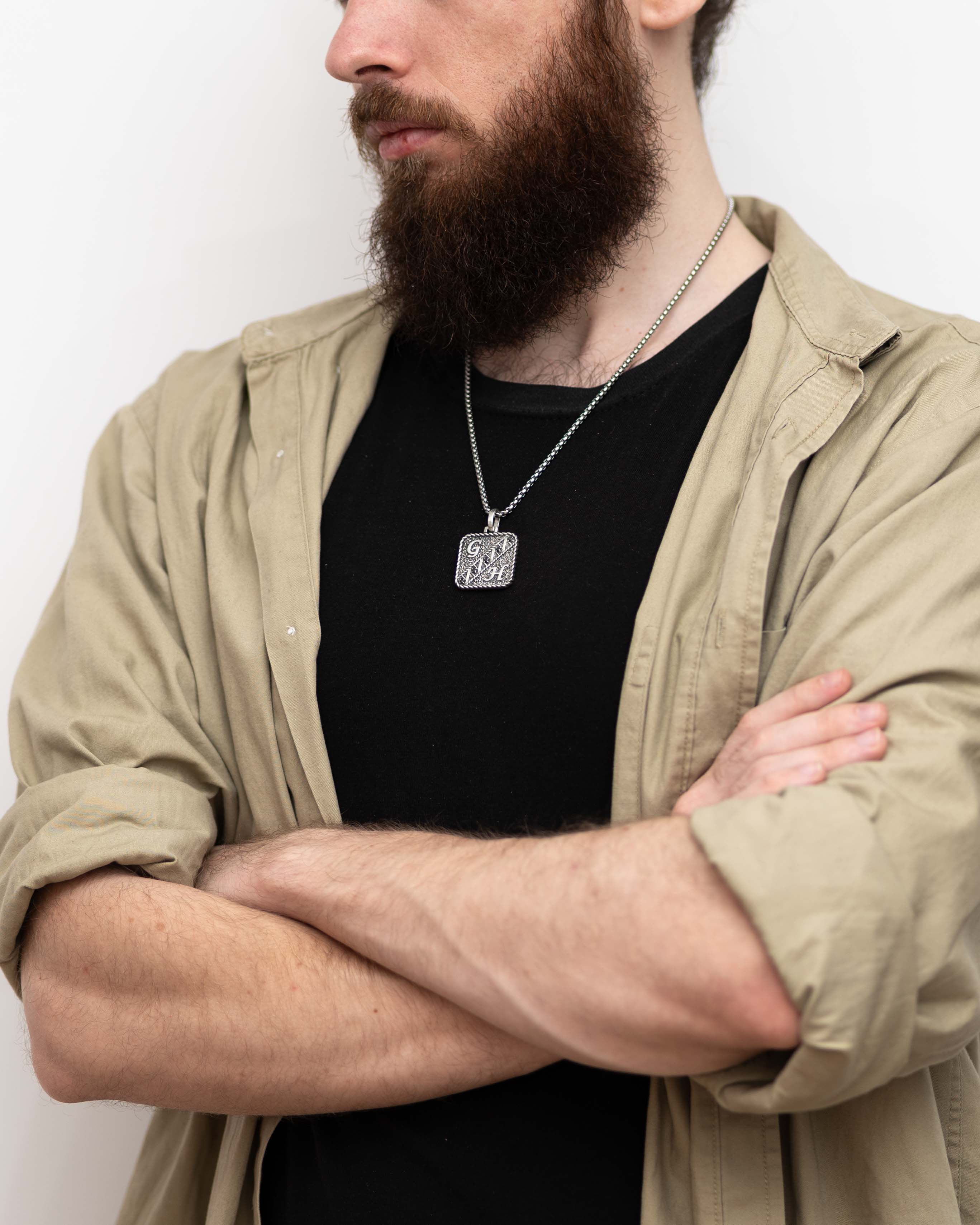 Mens Vintage Style Initial Necklace Black Diamodns