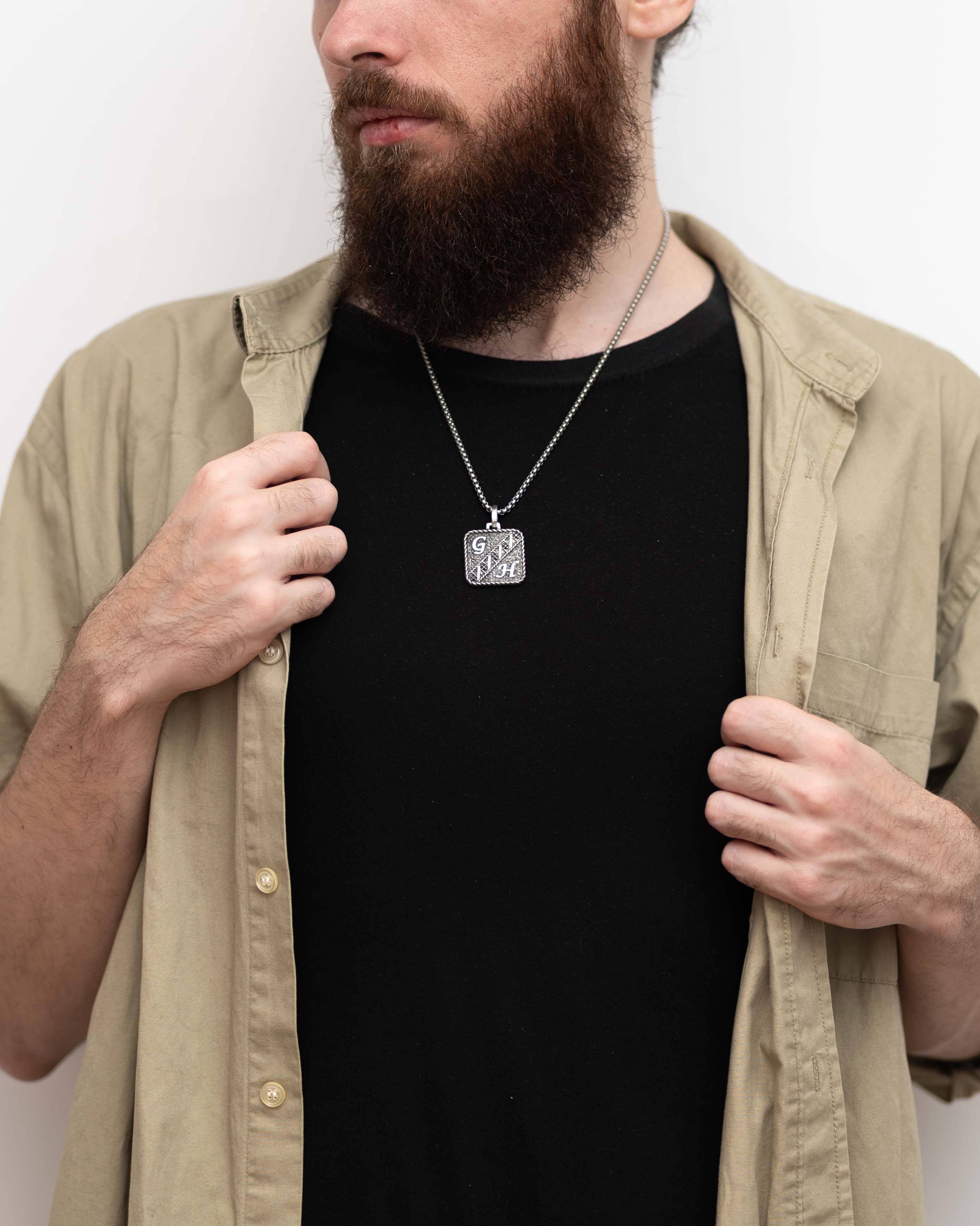 Mens Vintage Style Initial Necklace Black Diamodns